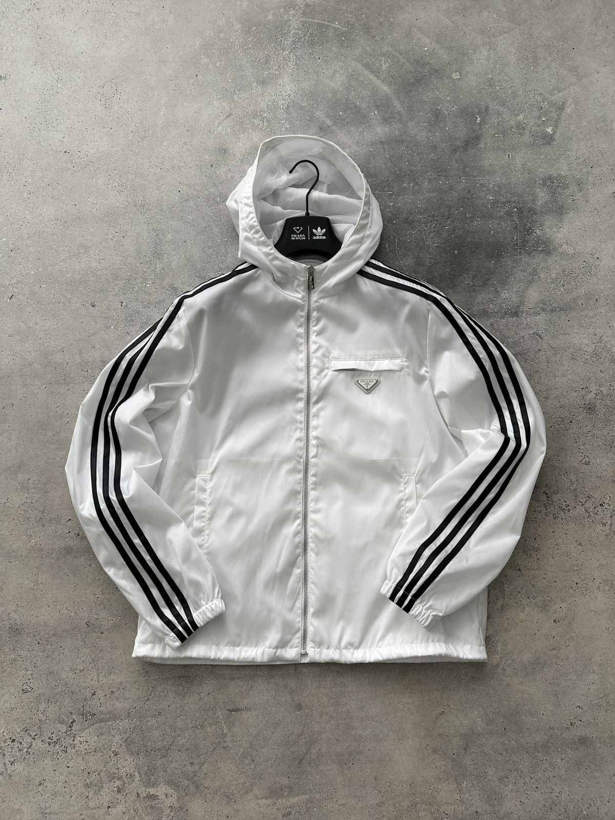 image of Adidas For Prada Re-Nylon Hooded Track Jacket in White, Men's (Size Large)