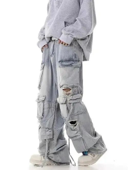 Jean Retro heavy industry beggar ripped workwear wide leg jeans Size US 32 / EU 48 - 2 Thumbnail