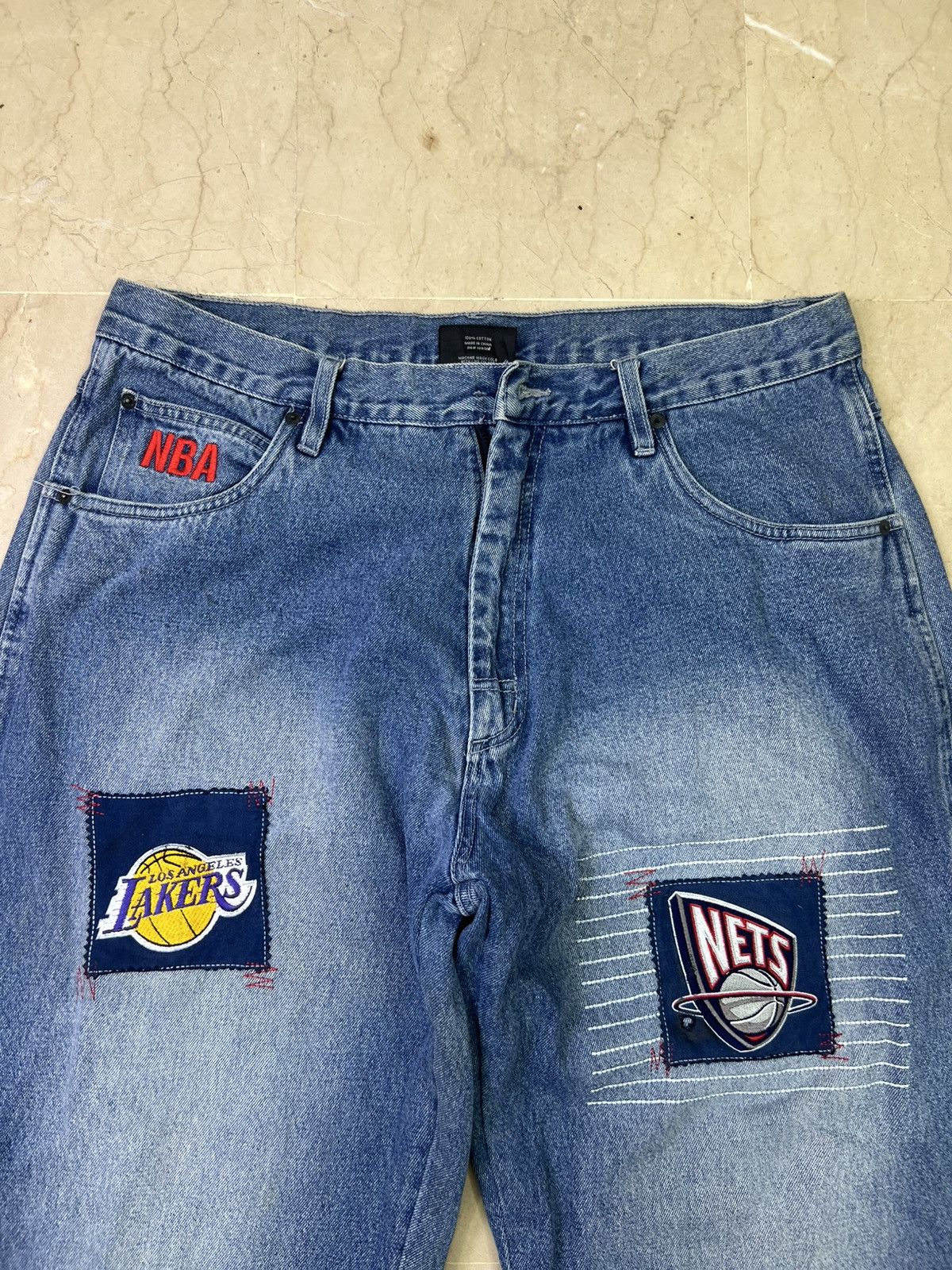 NBA Vintage 2000s NBA Team Patch Baggy Denim Jeans Wide Leg Size US 36 / EU 52 - 2 Thumbnail