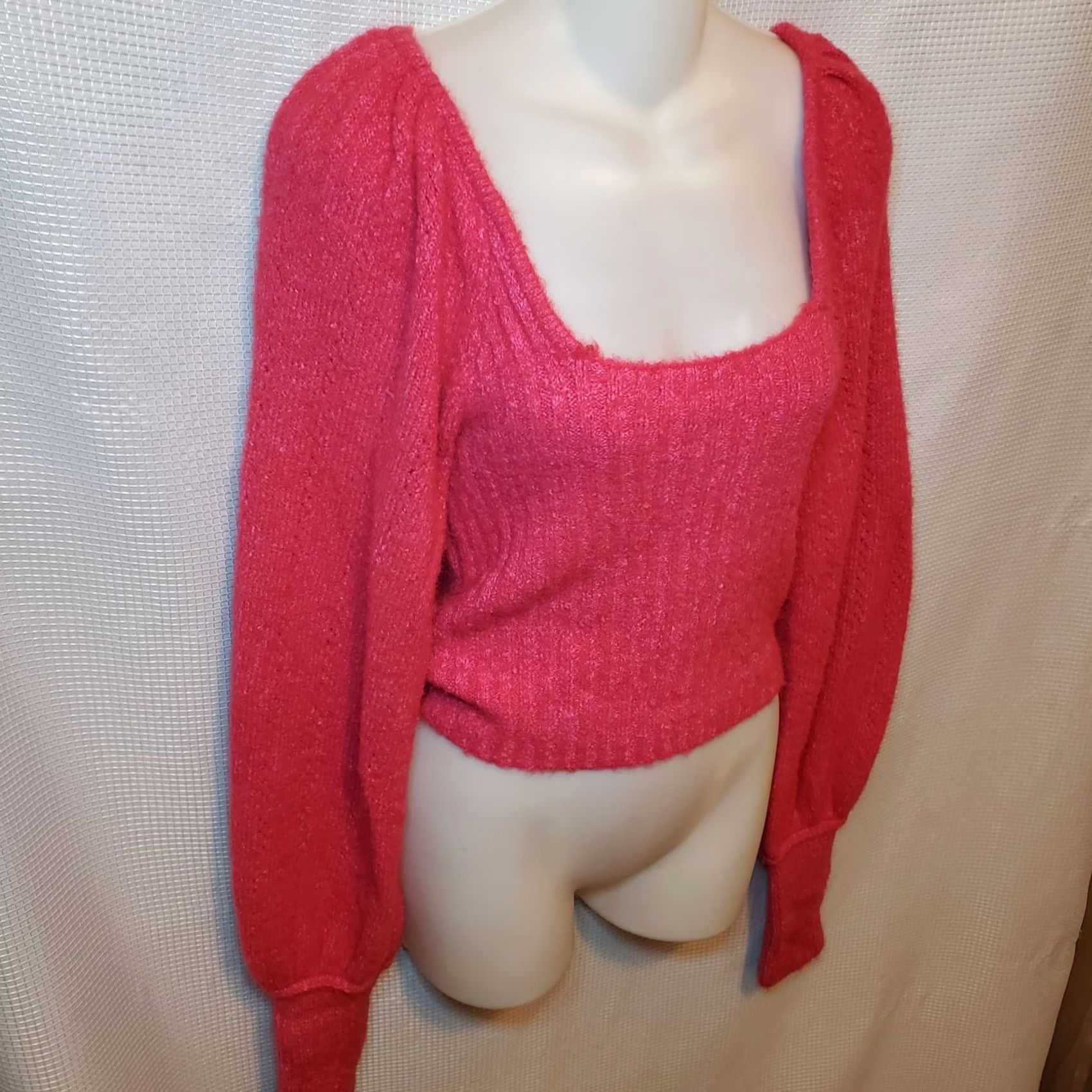 Free People Free People Katie Mix Stitch Scoop Square Neck Sweater Pink Sz M Balloon Sleeve Size M / US 6-8 / IT 42-44 - 5 Thumbnail