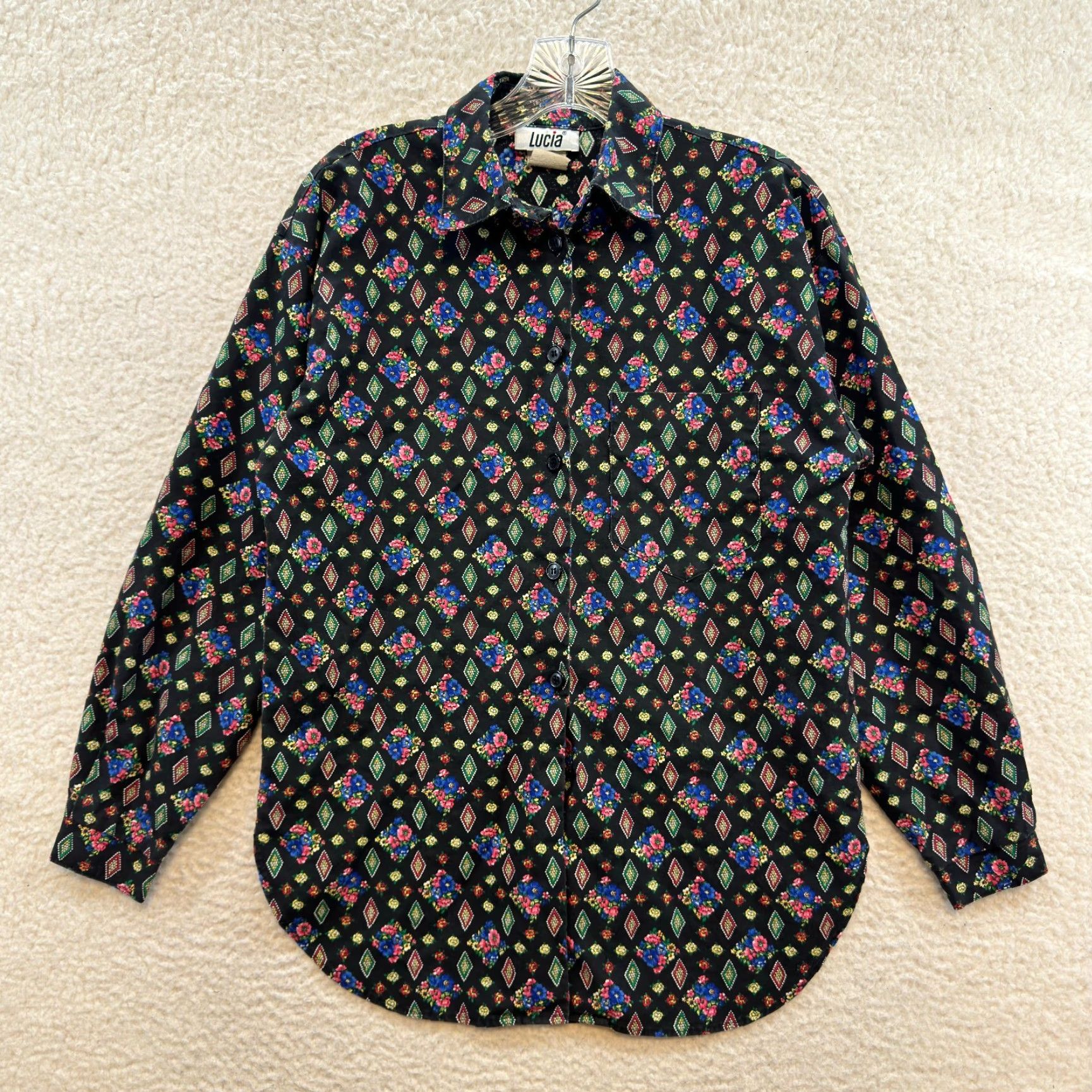 Etro VINTAGE 90s LUCIA Button Shirt Western Floral Geometric Black M Medium Womens Size M / US 6-8 / IT 42-44 - 2 Thumbnail