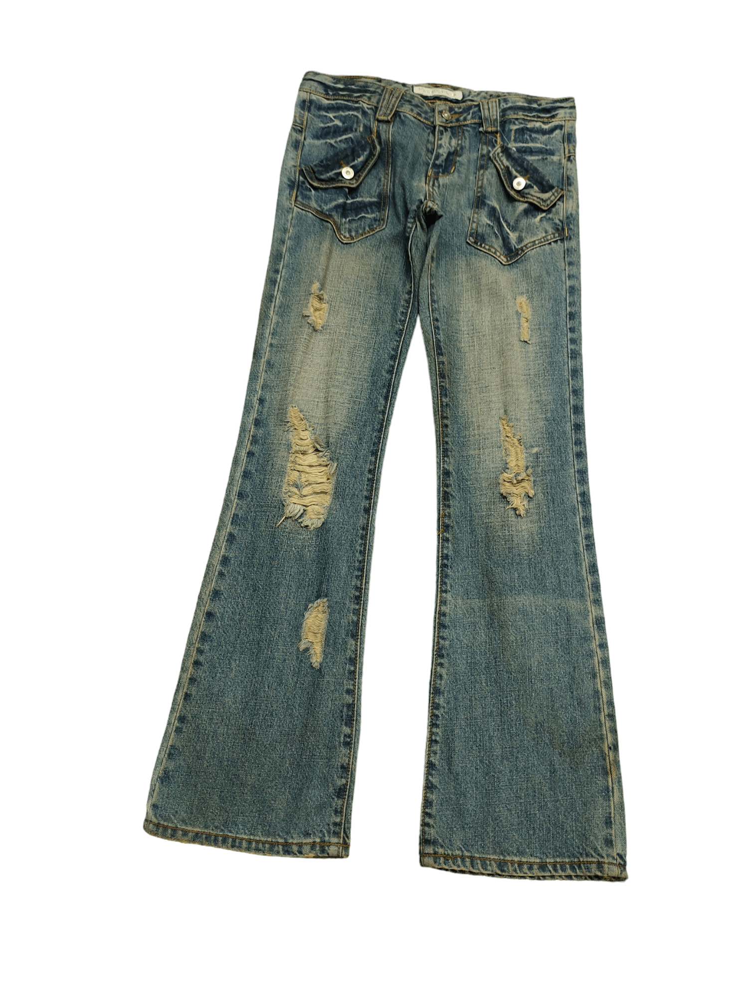image of If Six Was Nine x Le Grande Bleu L G B Flare Jeans Mind Body Soul Distress Faded Denim Bootcut (Siz
