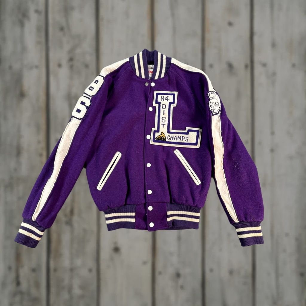 Holloway Vintage Holloway Varsity Jacket Mens 38 Purple LHS Wrestling Letterman 80s Logo Size US XXS / EU 40 - 1 Thumbnail