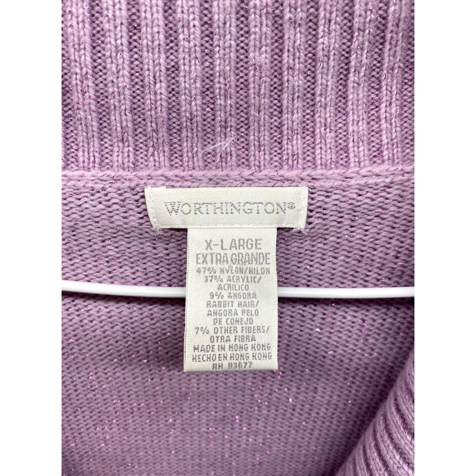 Worthington Worthington Purple Sparkle Cardigan Sweater in Women’s XL, Collared, Long Sleeve, Purple, Metal Theme, Silver Accent, Polyester, Cardigan, Women, XL Size XL / US 12-14 / IT 48-50 - 3 Thumbnail