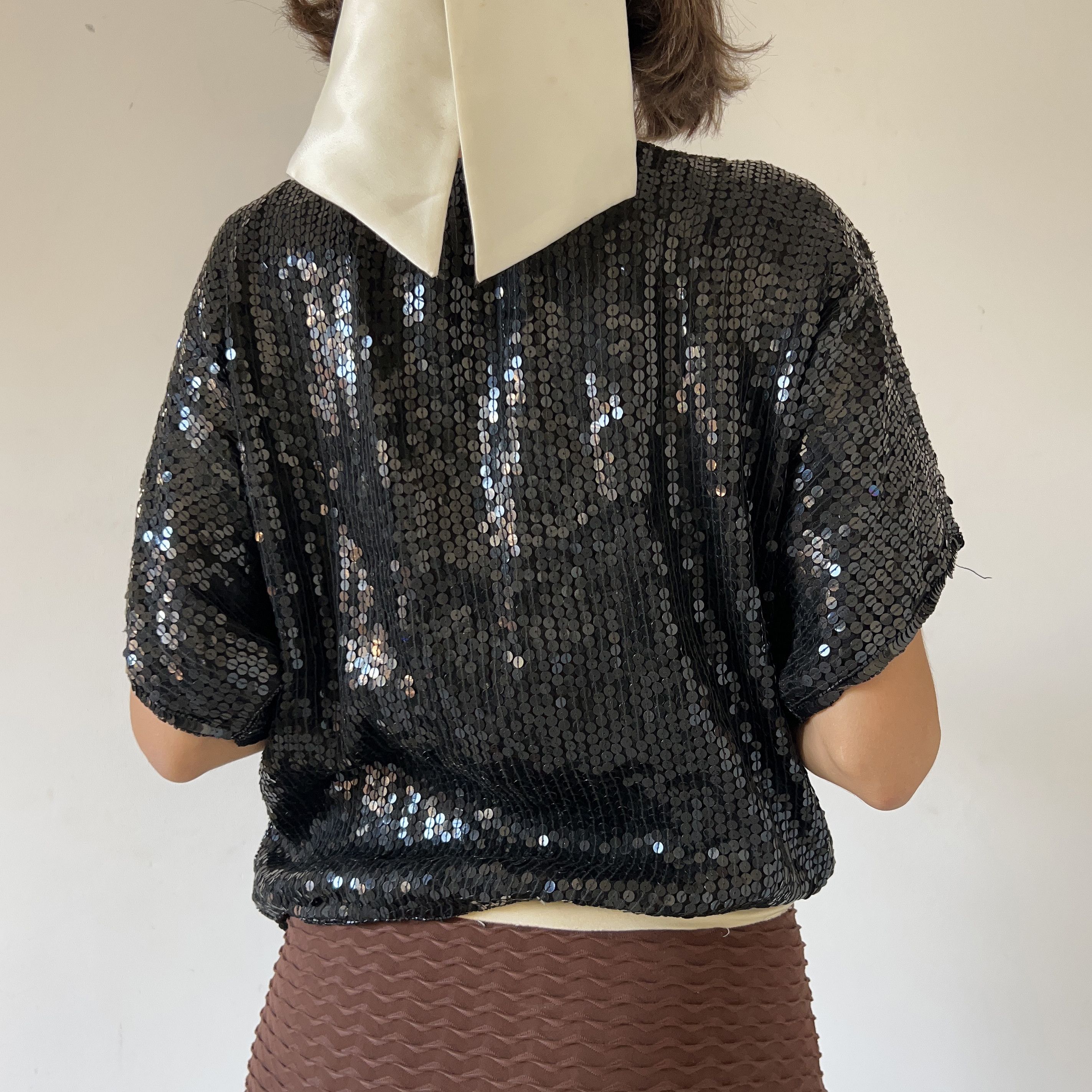 Vintage Vintage 80s Disco Black Sequin Top Size L / US 10 / IT 46 - 2 Thumbnail
