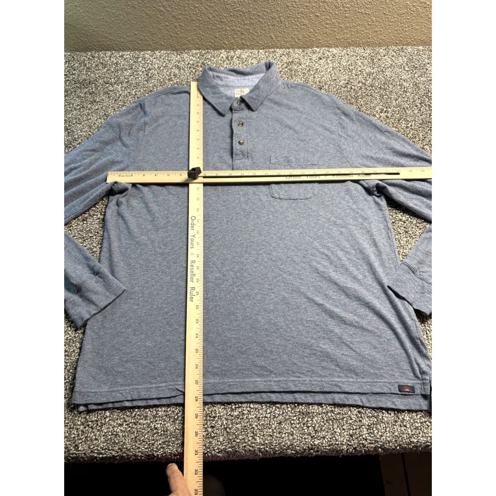 Faherty Faherty Polo Mens XL Blue Heather Shirt Long Sleeve Pocket Soft Organic Cotton Size US XL / EU 56 / 4 - 4 Thumbnail