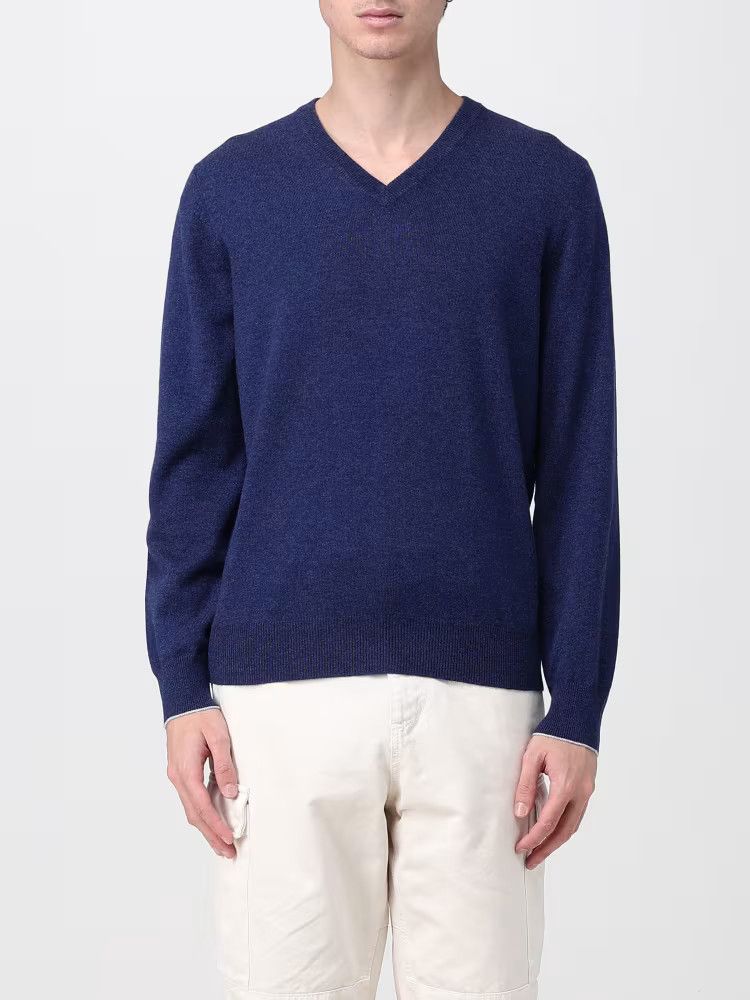 Brunello Cucinelli o1w1db10425 Cashmere Sweater in Dark Blue Size US L / EU 52-54 / 3 - 1 Thumbnail