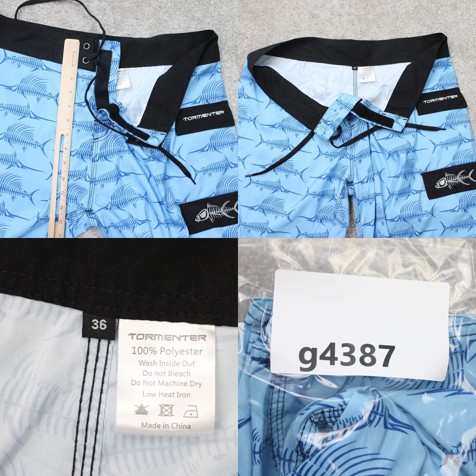 Vintage Tormenter Board Shorts Mens 36 Blue Hybrid Fish Skeleton Cargo Poly Swim Trunks Size US 36 / EU 52 - 8 Thumbnail