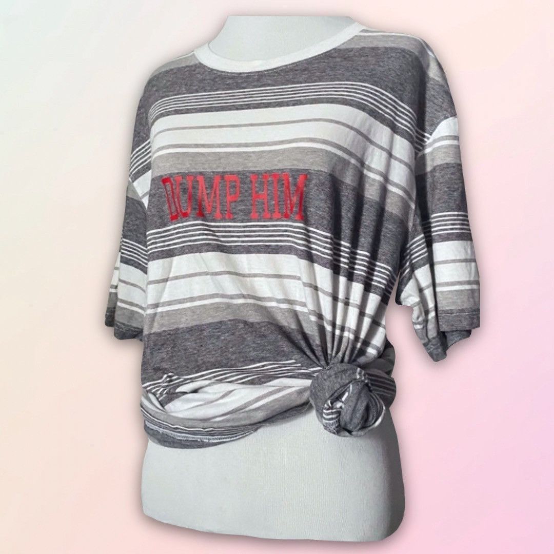 Vintage Vintage Y2K Style, Dump Him, Upcycled Oversized, Striped Tee Size L / US 10 / IT 46 - 1 Thumbnail