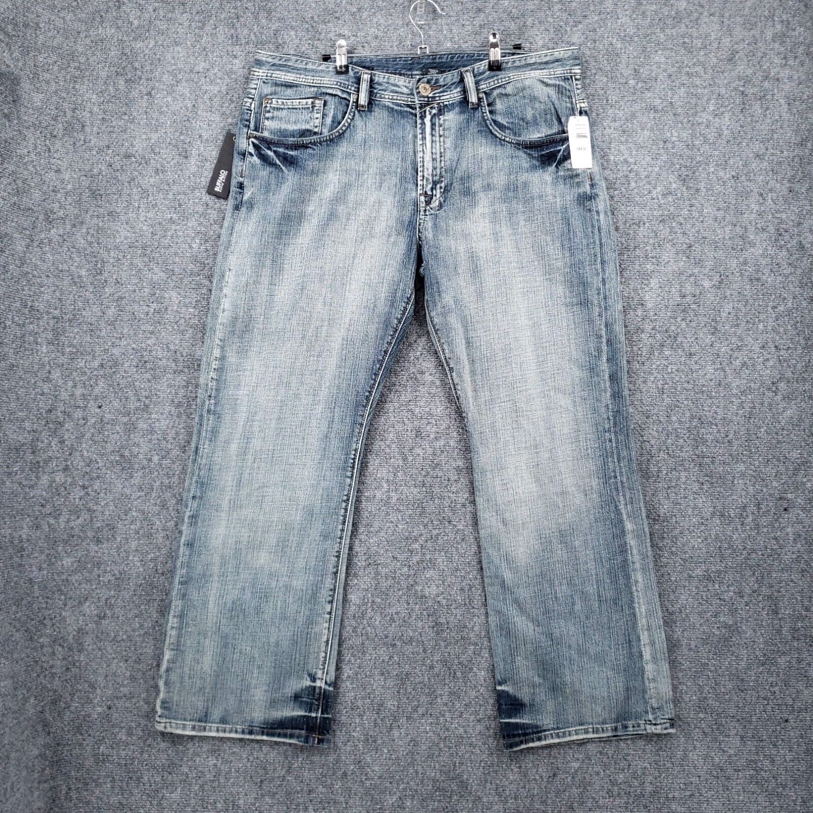 Image of New Buffalo David Bitton Jeans Mens 38X30 Ruffer Easy Fit Straight Blue Denim in White