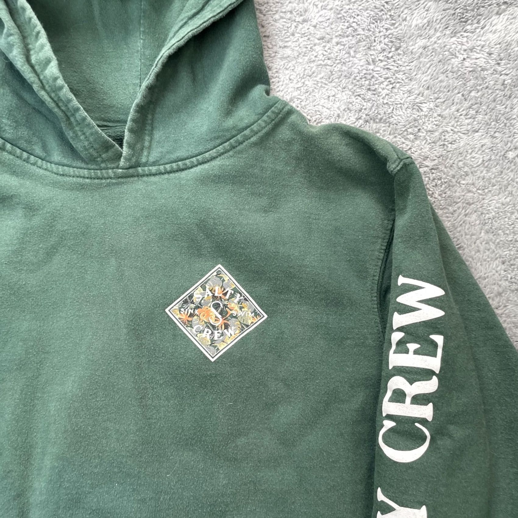 Vintage Salty Crew Hoodie Womens Large Green Pullover Logo Print Cotton Lined Graphic Size L / US 10 / IT 46 - 5 Thumbnail