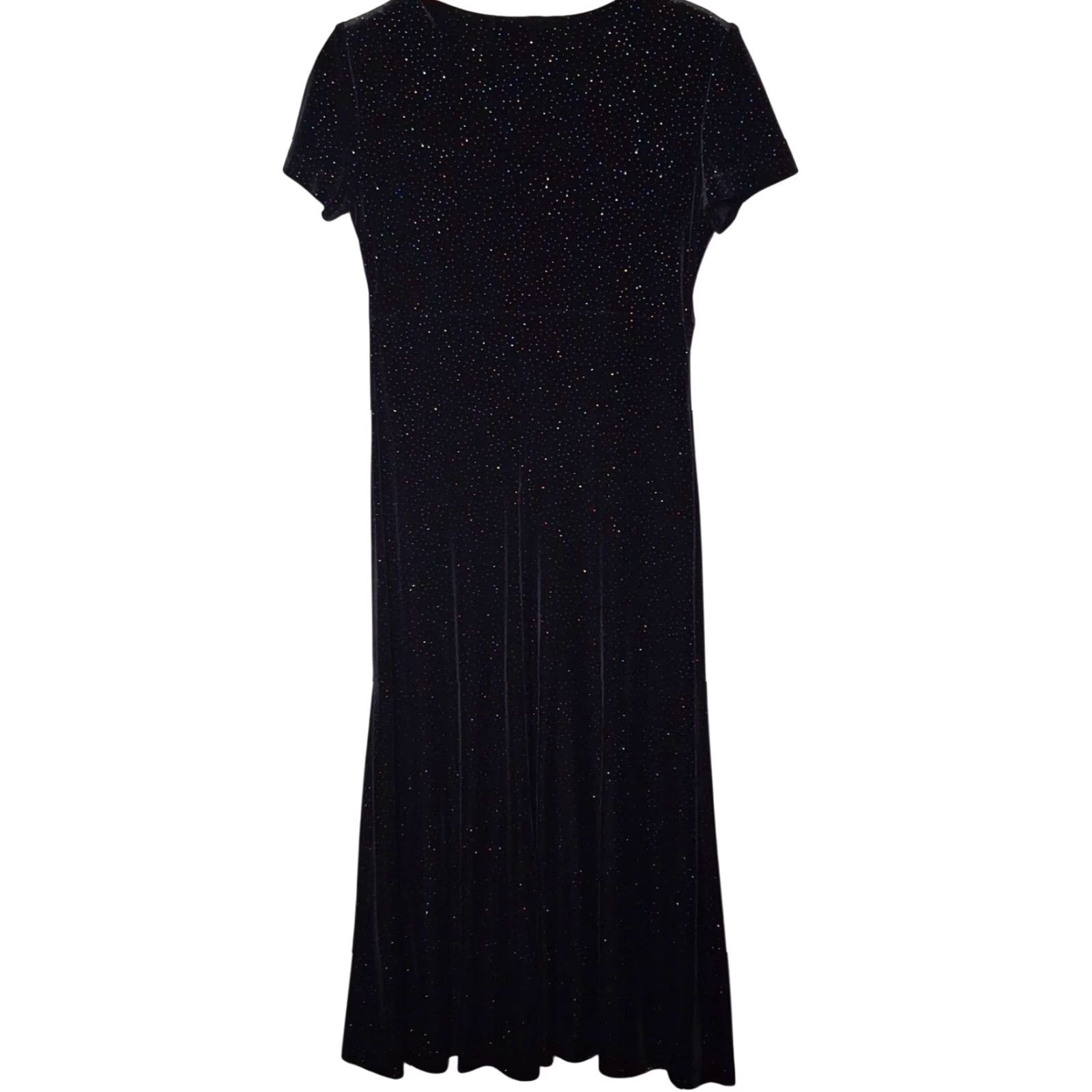 Velour VINTAGE Ronni Nicole Maxi Dress 6P Black Velour Rainbow Glitter Whimsical Size M / US 6-8 / IT 42-44 - 3 Thumbnail