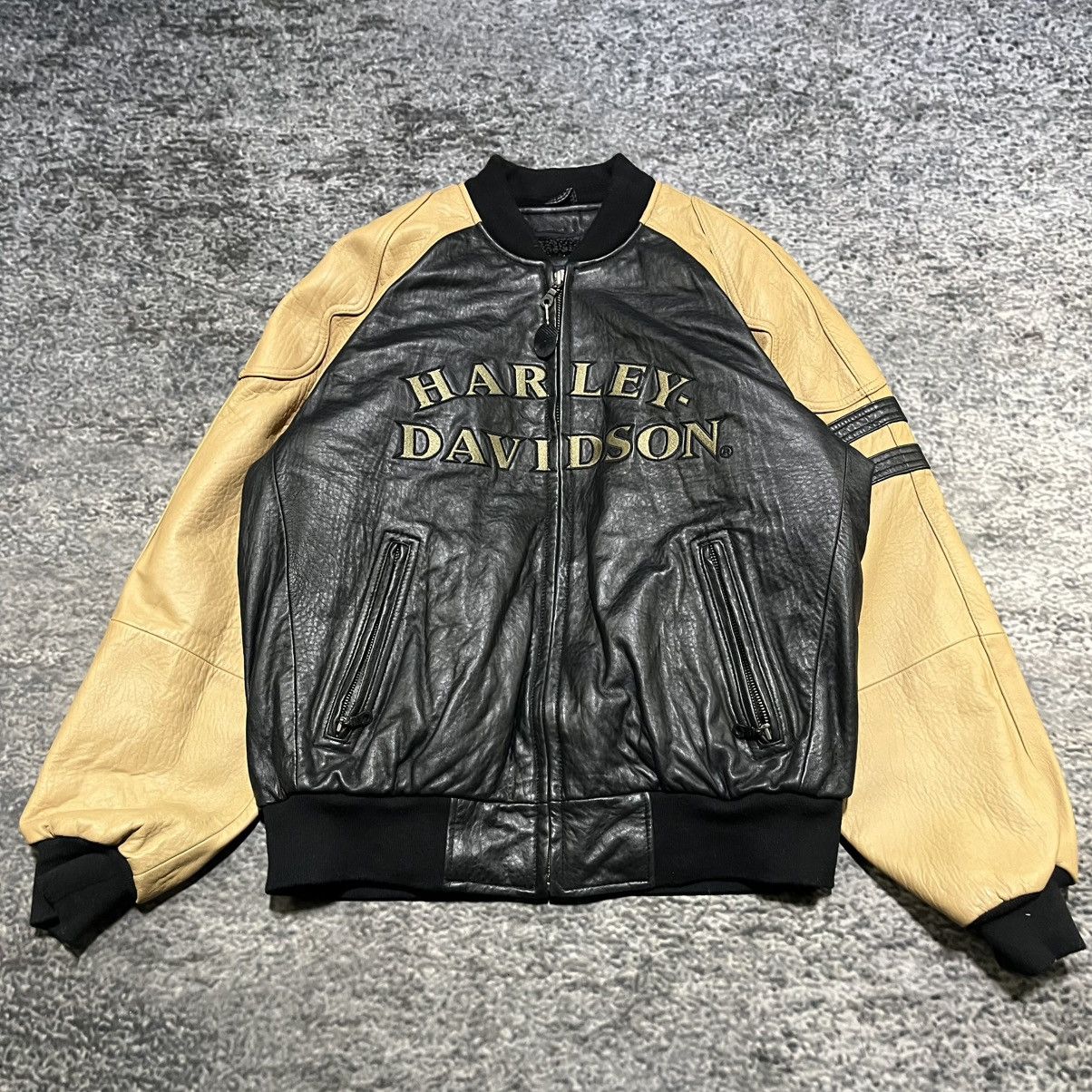 Harley Davidson VINTAGE HARLEY DAVIDSON BIKER LOGO VARSITY LEATHER JACKET Size US M / EU 48-50 / 2 - 3 Thumbnail