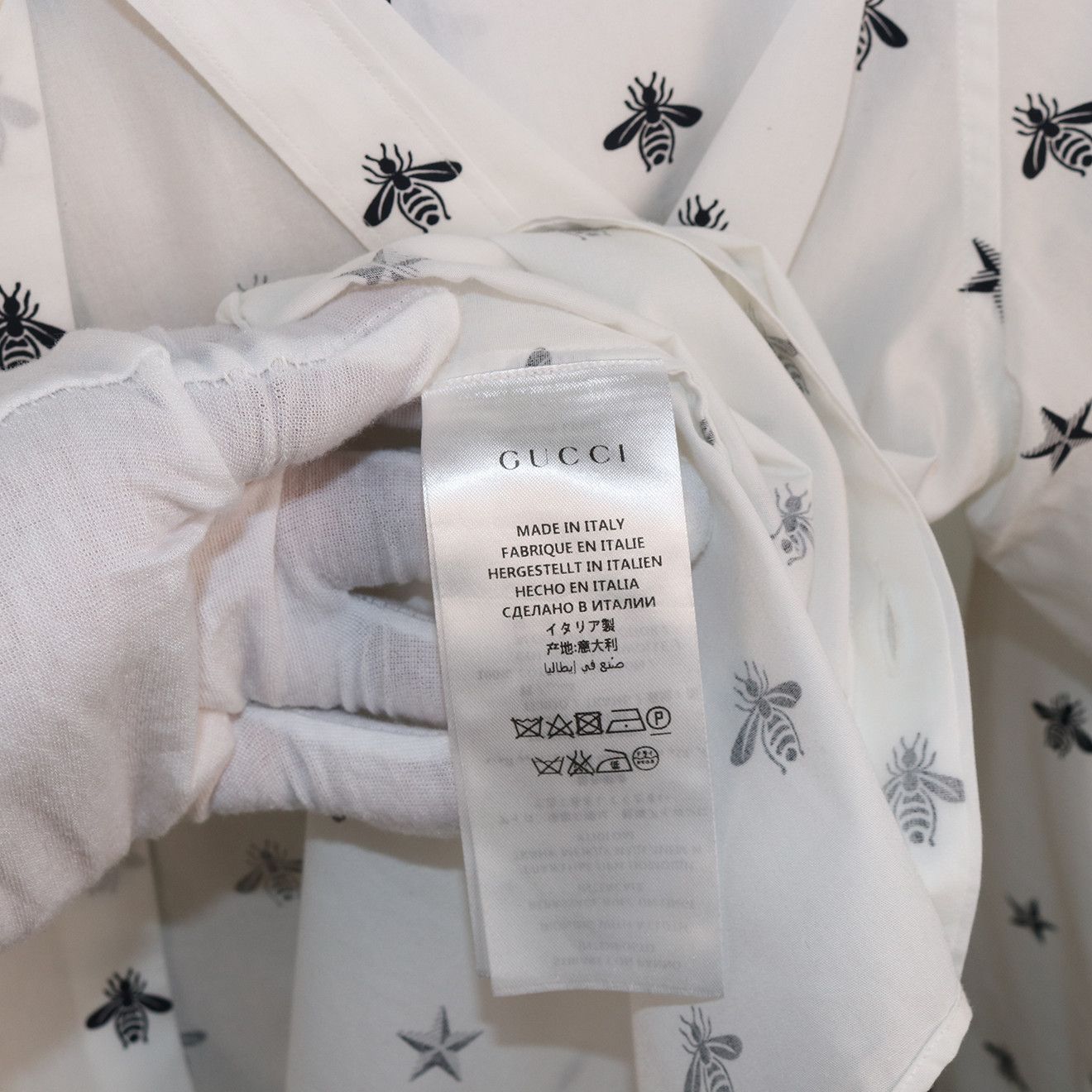 Gucci Gucci White Bee & Star Print Cotton Shirt Size US M / EU 48-50 / 2 - 5 Thumbnail