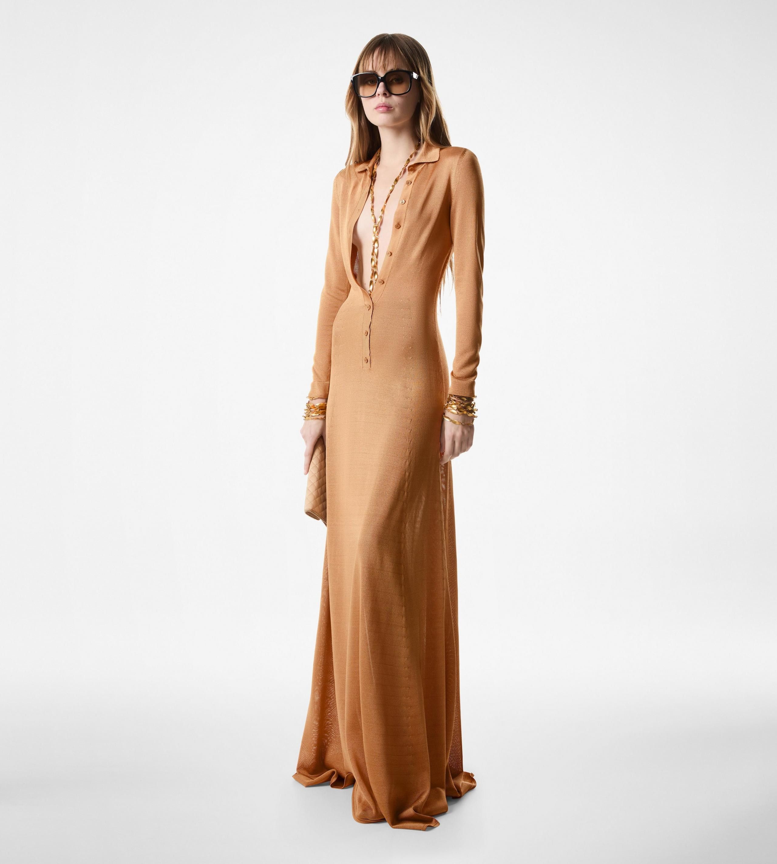 Tom Ford o1w1db10525 ACK508 Slinky Polo Long Dress in Brown Size XL / US 12-14 / IT 48-50 - 3 Thumbnail