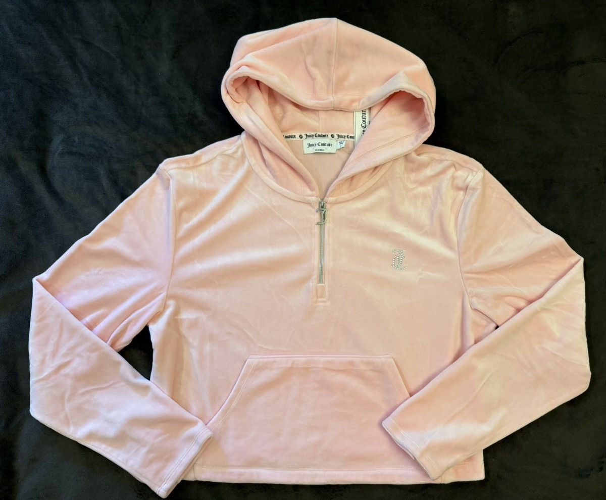Juicy Couture Juicy Couture Pink Velour Quarter-Zip Cropped Hoodie L, NWT Size L / US 10 / IT 46 - 1 Thumbnail