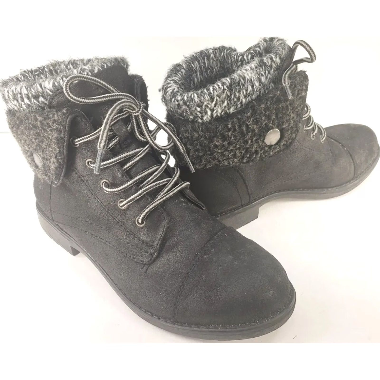 Vintage White Mountain Women's Black Sweater Top Lace Up Ankle Boots 8M Size M / US 6-8 / IT 42-44 - 2 Thumbnail