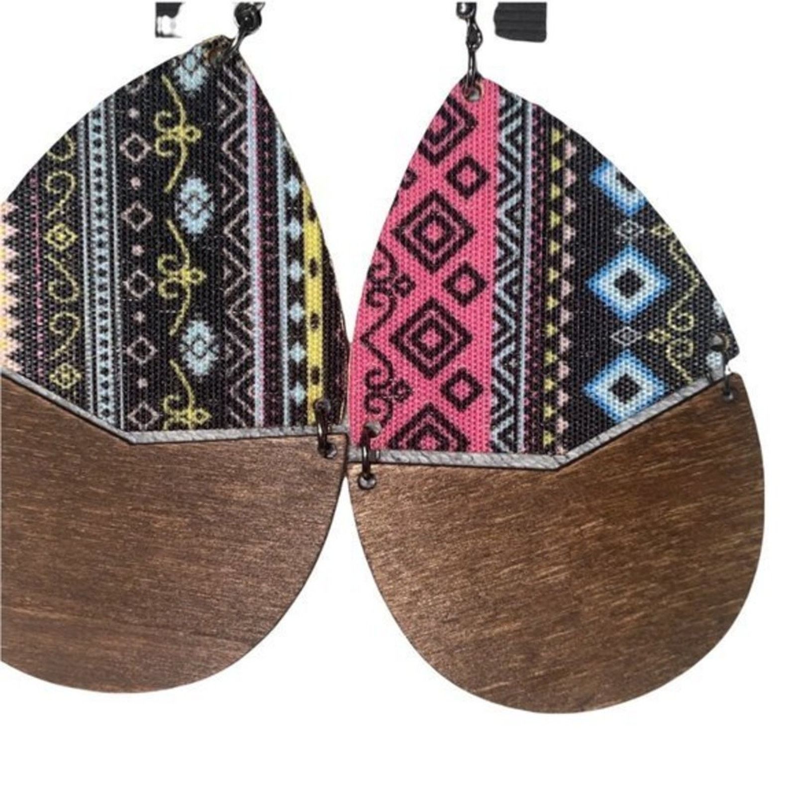 Other NWT Wooden Fabric Covered Boho Aztec Dangle Earrings Black Size ONE SIZE - 4 Thumbnail