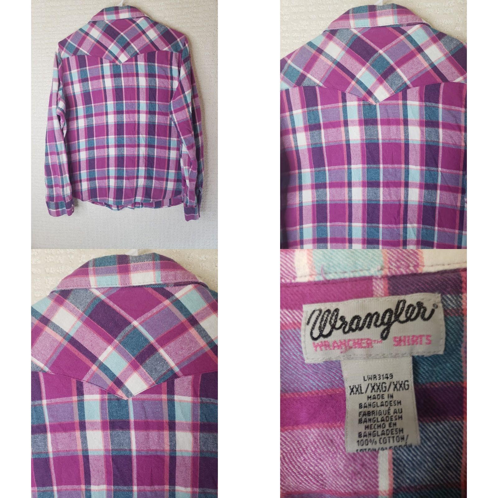 Wrangler VINTAGE Wrangler Wrancher Women's XXL Hot Pink Plaid Pearl Snap Western Shirt L/S Size XXL / US 16-18 / IT 52-54 - 8 Thumbnail