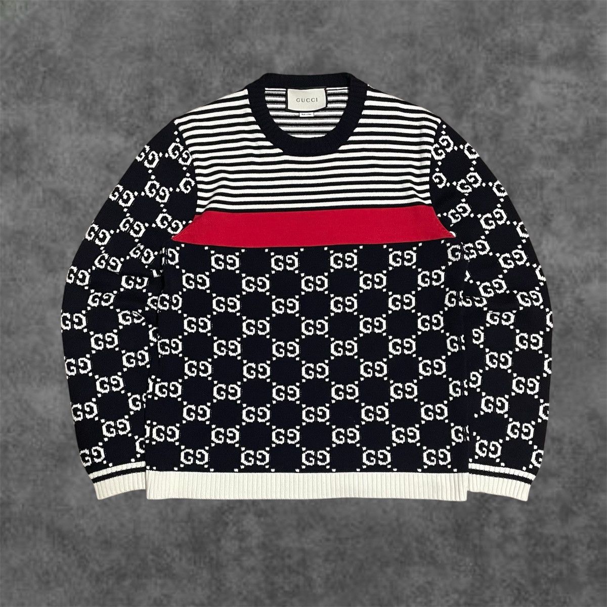 Gucci GG Monogram Striped Knit Sweater