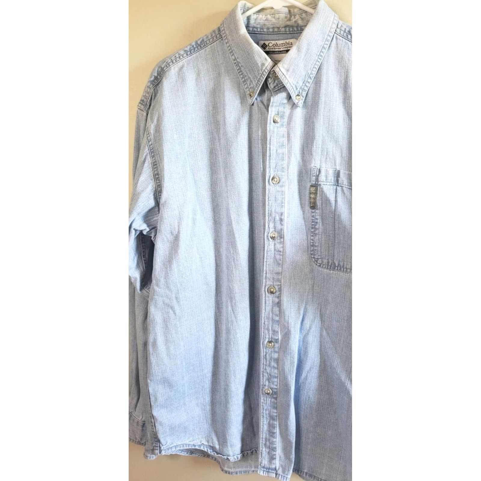 Denime Columbia Men’s L Long Sleeve Heavy Weight Denim Cotton Light Wash Shirt Size US L / EU 52-54 / 3 - 4 Thumbnail