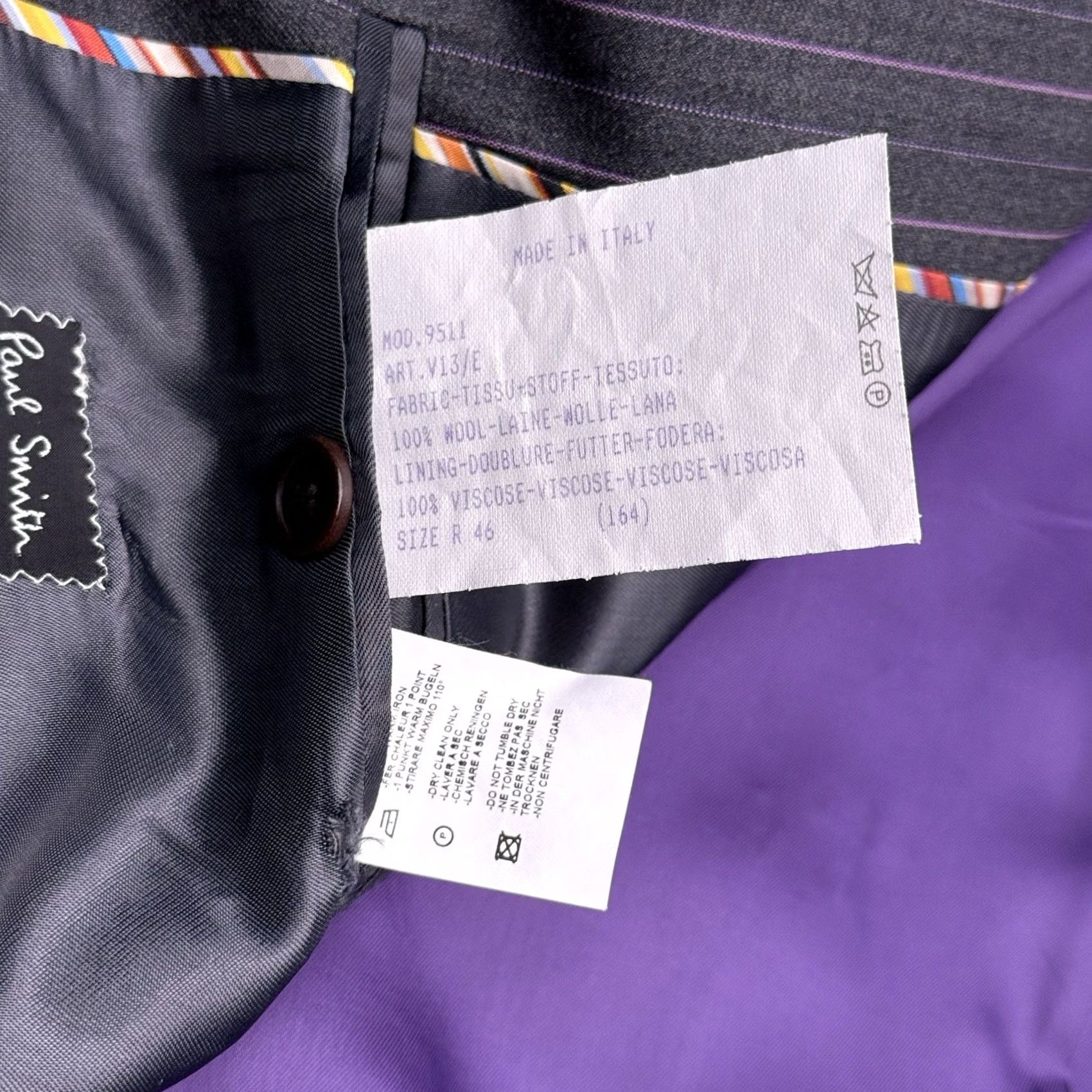 Paul Smith Paul Smith Suit 46R Gray Purple Striped Wool Pants 38x28 Two Piece Wool Suit Mens Regular 2 Piece Notch Lapel Dry Clean Only Vintage No Size 46R - 7 Thumbnail