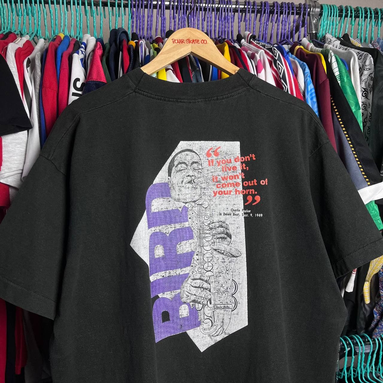 Vintage 90s DOWN BEAT Jazz Blues & Beyond Charlie Parker Tshirt Size US XL / EU 56 / 4 - 1 Thumbnail