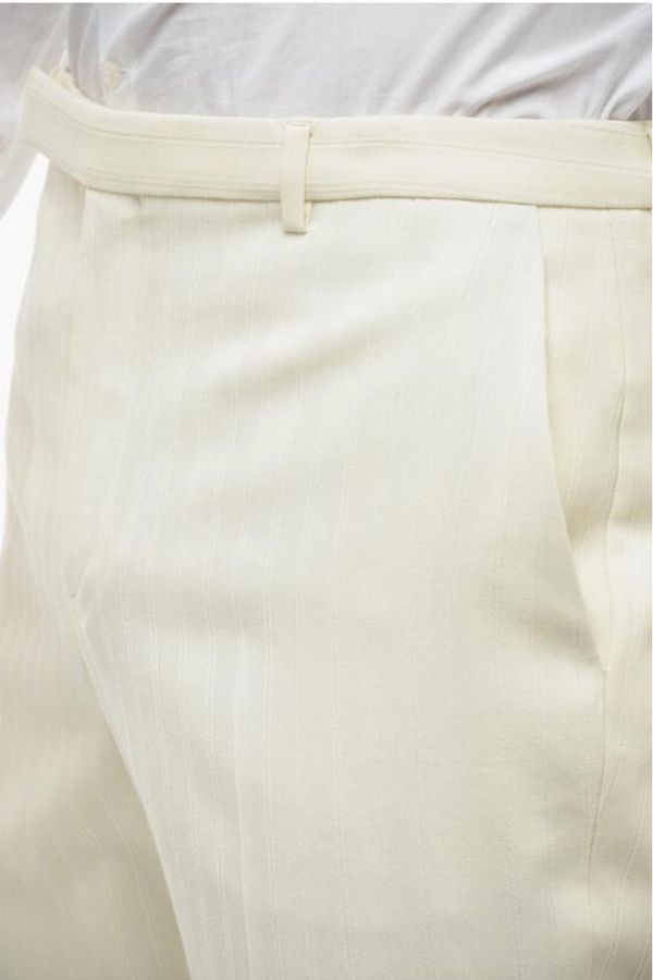 Saint Laurent Paris o1s1wg111124 Fitted Pants in Striped Wool in White Size US 34 / EU 50 - 5 Thumbnail