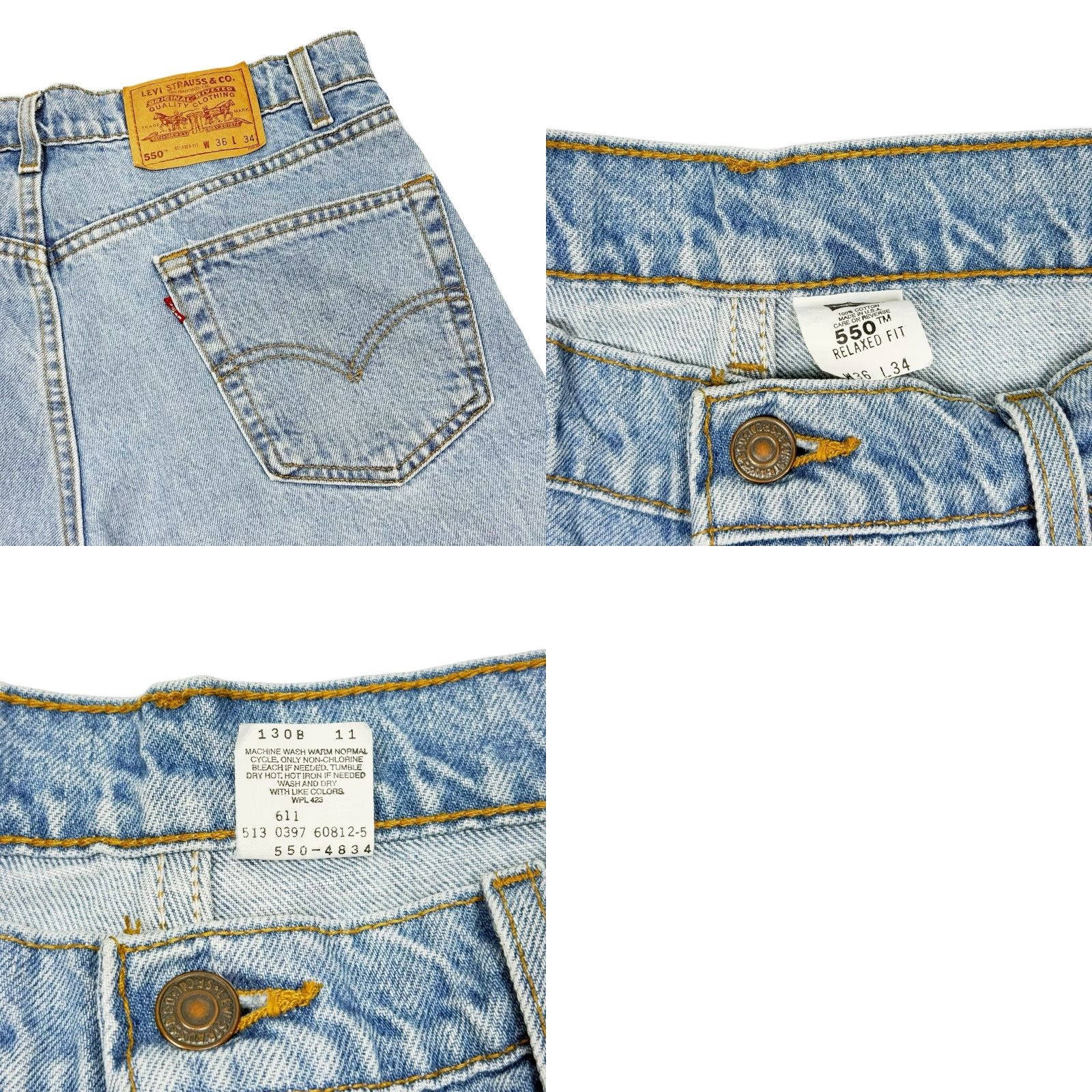 Levi's VINTAGE Levi's Jeans 36x32 USA 550 Relaxed Fit Light Blue Denim 5-Pocket Mens Straight Classic Logo Zipper Button Cotton USA-made Size US 36 / EU 52 - 8 Thumbnail