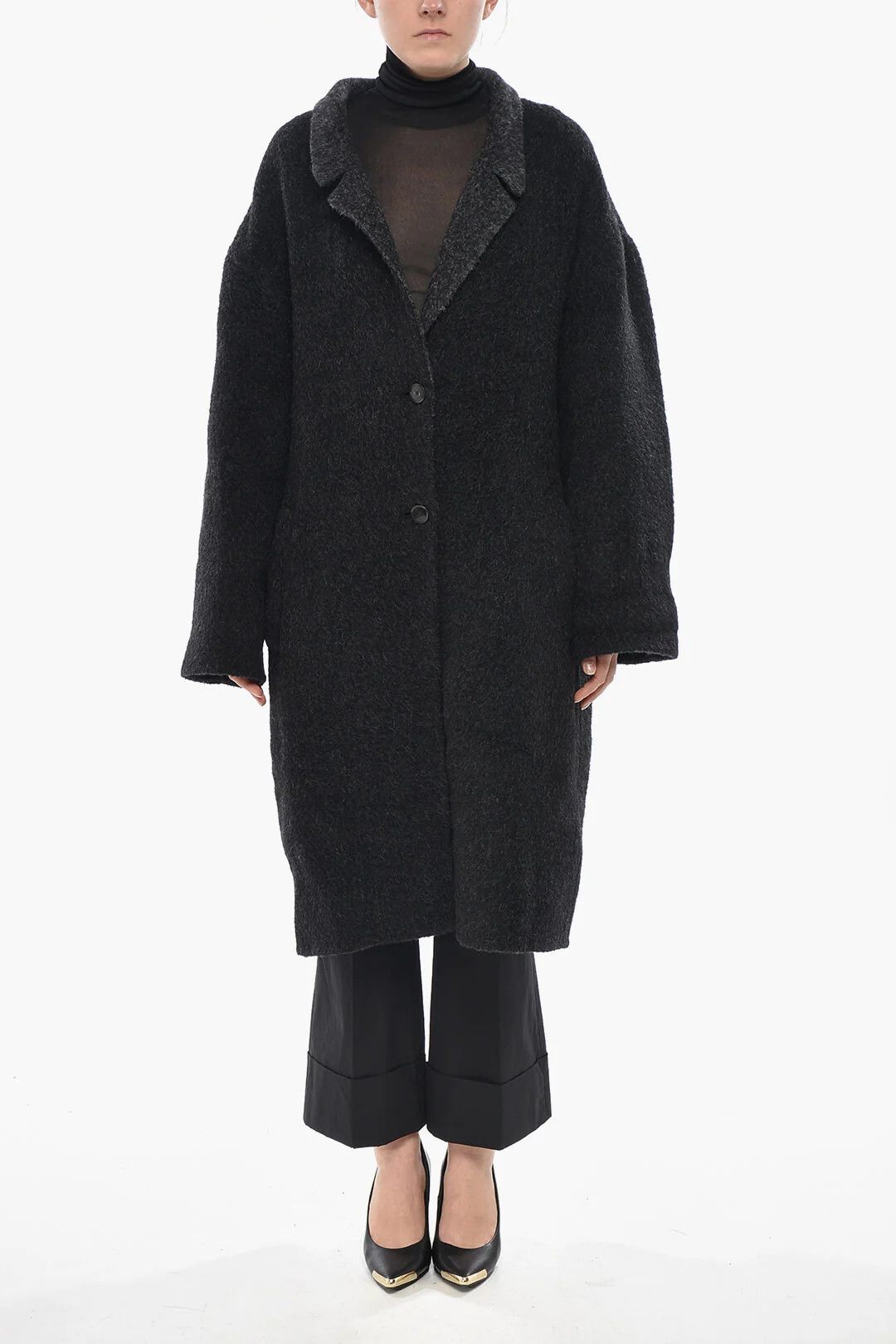 Givenchy og1mm0326 Alpaca-Blend Single-Breasted Coat in Black Size M / US 6-8 / IT 42-44 - 4 Thumbnail