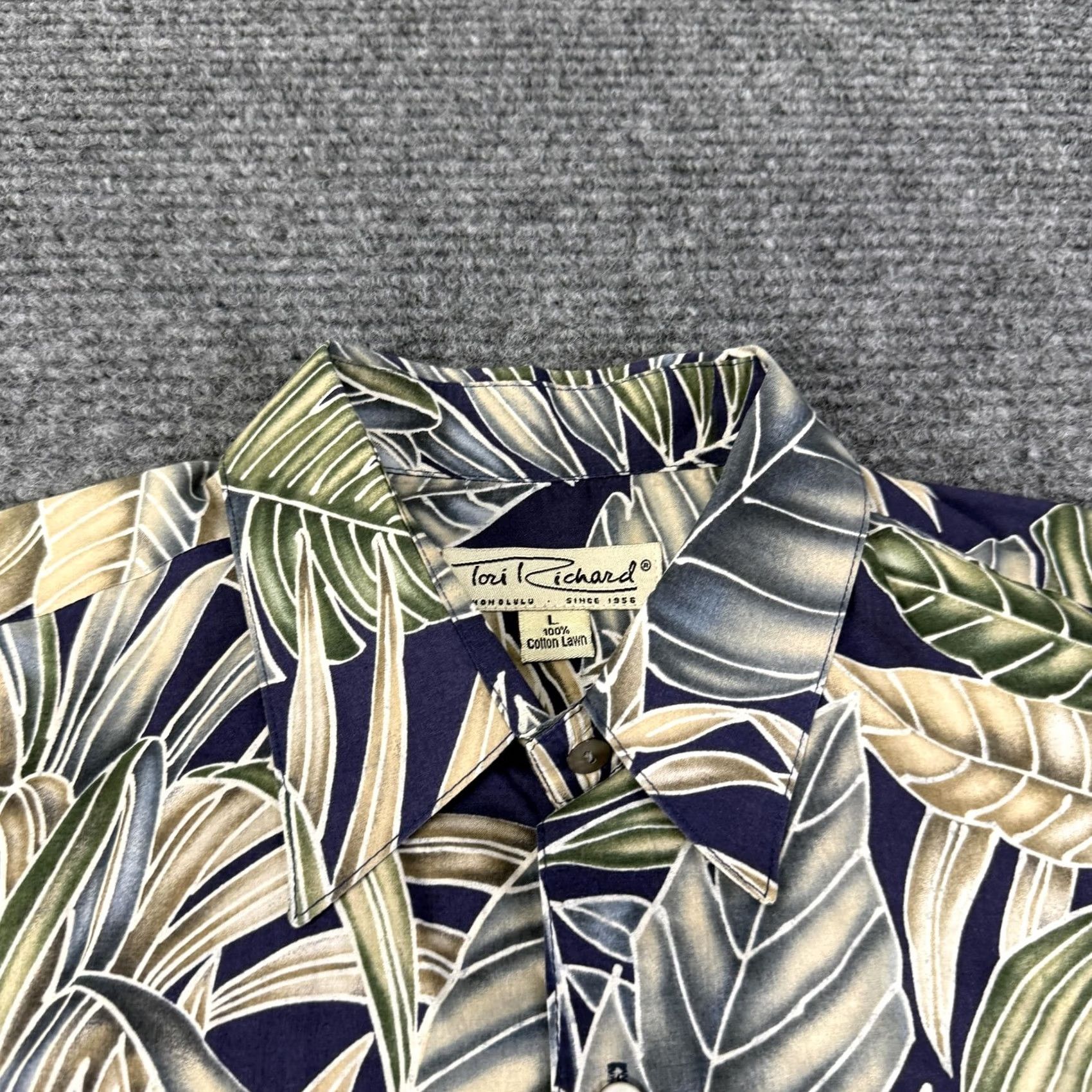 Tori Richard Tori Richard Shirt Mens Large Multicolor Leaf Hawaiian Aloha Cotton Tropical Shirt (L) Mens Mitt? Size US L / EU 52-54 / 3 - 4 Thumbnail