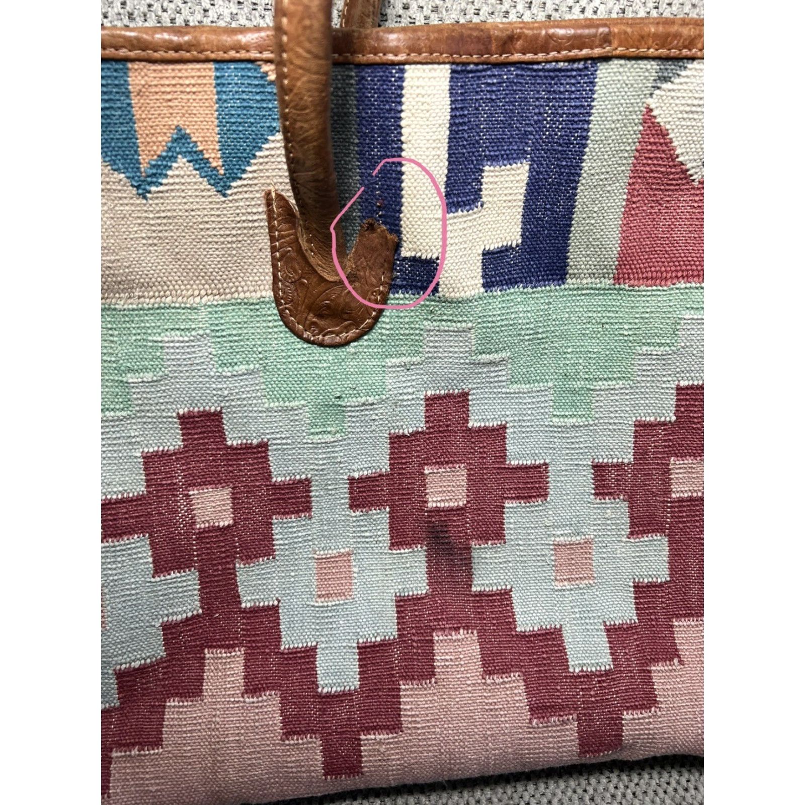 Vintage VINTAGE Cute Woven Aztec Kilim Leather Trim Bag Shoulder Purse Size ONE SIZE - 6 Thumbnail