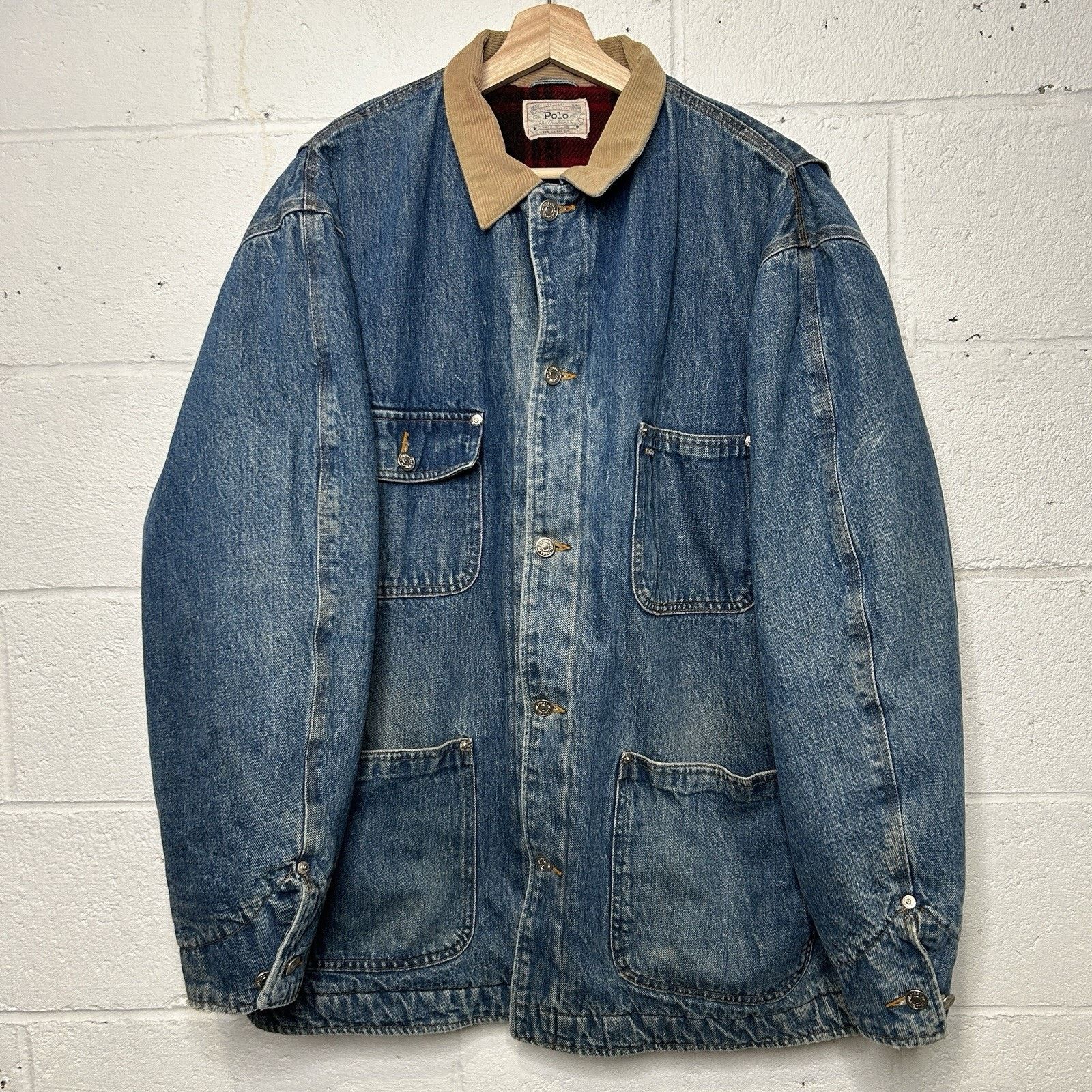 Polo Ralph Lauren VTG Polo Country Ralph Lauren Plaid-Lined Denim Chore Coat Size US XL / EU 56 / 4 - 1 Thumbnail