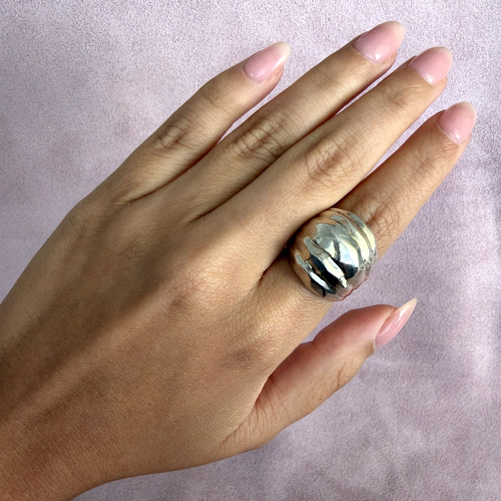 Sterling Silver sterling silver vintage hammered dome ring size 6.75 Size ONE SIZE - 2 Thumbnail