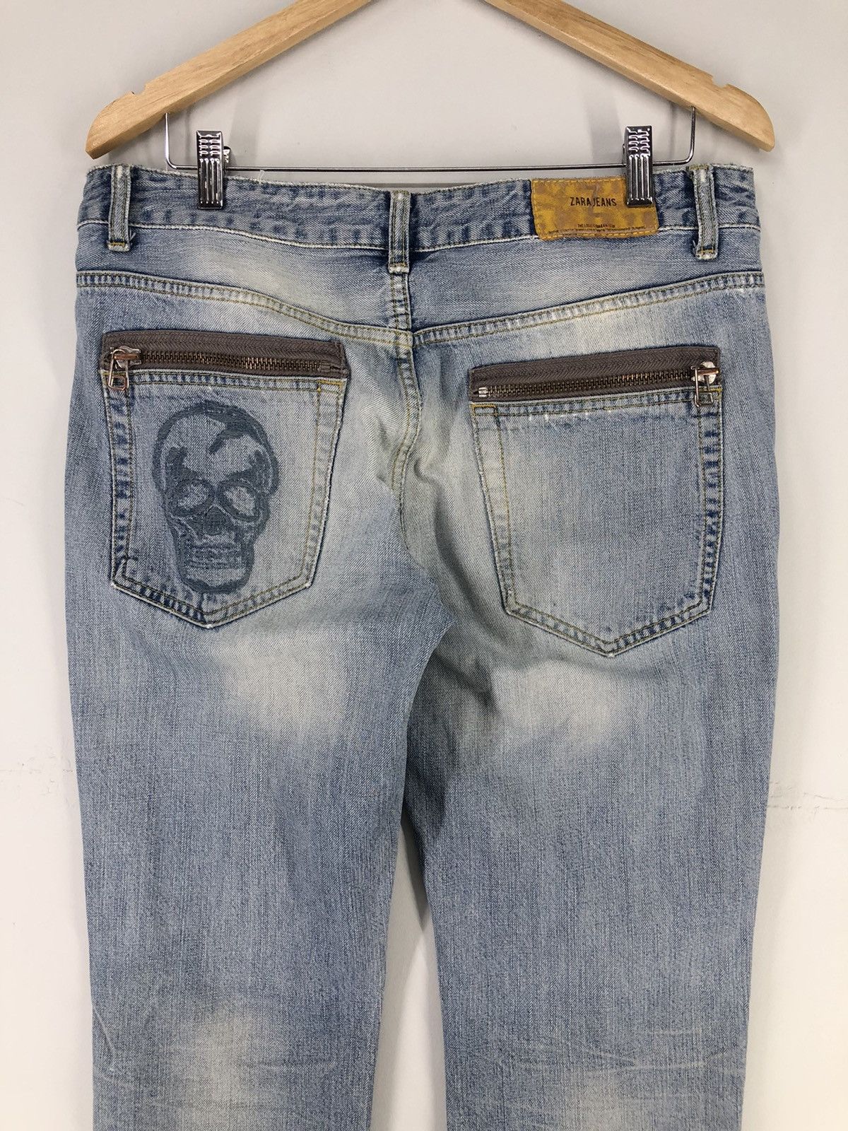 Zara Zara Regular Fit Skull Distressed Faded Blue Jeans Size US 34 / EU 50 - 11 Thumbnail