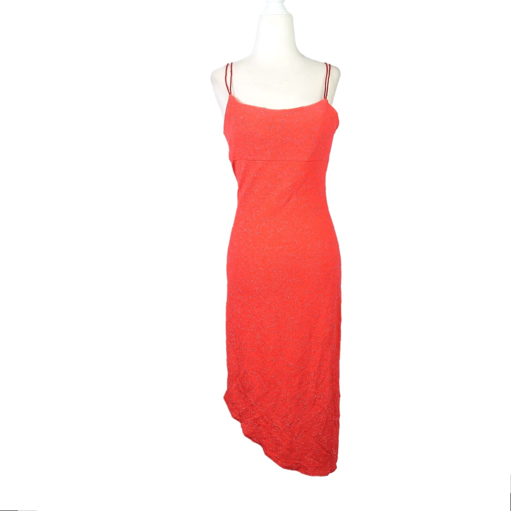 Vintage VINTAGE Byer Too! dress Party Mini 90s Coral Red Sparkly Asymmetrical Sleeveless M Womens Size M / US 6-8 / IT 42-44 - 2 Thumbnail