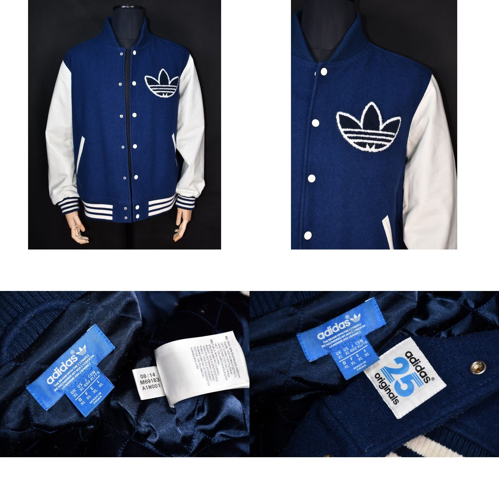 Adidas Adidas Originals Nigo 25 Varsity College Leather Sleeve Men's Jacket XL Blue Wool Sleeve Bomber Jacket College Logo Vintage No (cond) Size US XL / EU 56 / 4 - 8 Thumbnail