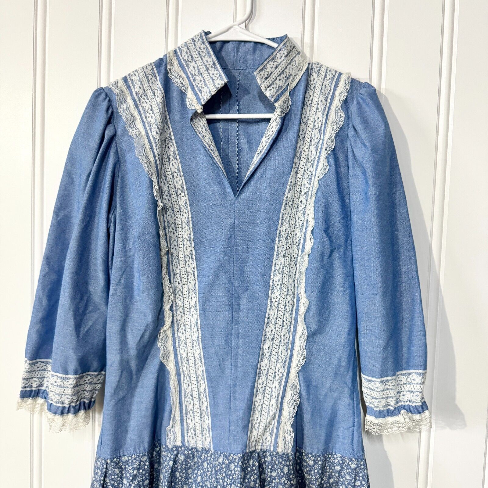 Vintage Handmade 70s Vintage Lace Collared Long Peplum Mini Dress Size M / US 6-8 / IT 42-44 - 8 Thumbnail