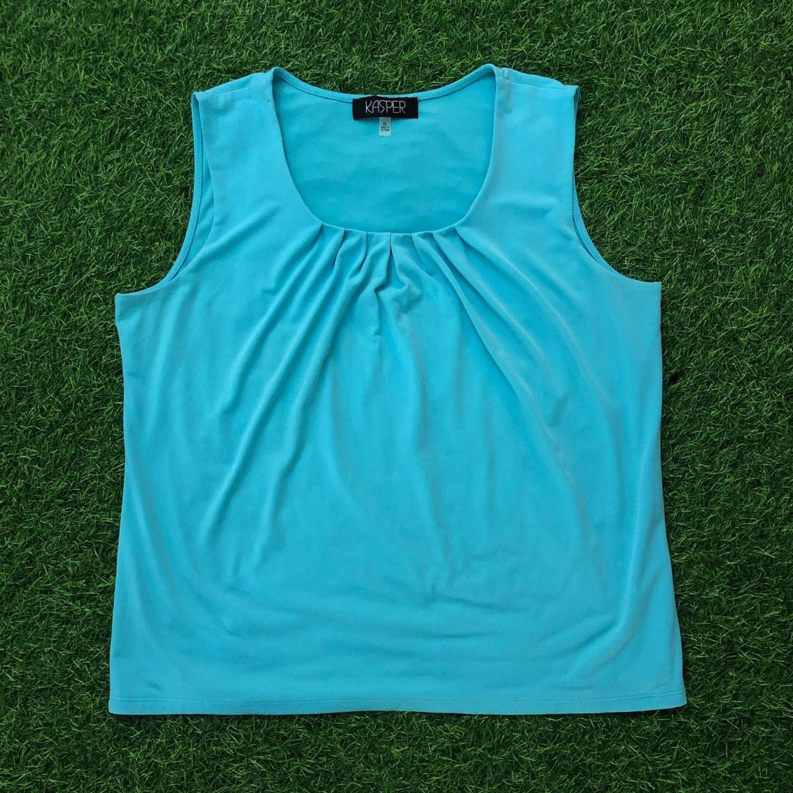 Other Women’s Turquoise Solid Kasper Blouse Tank Size L / US 10 / IT 46 - 1 Thumbnail