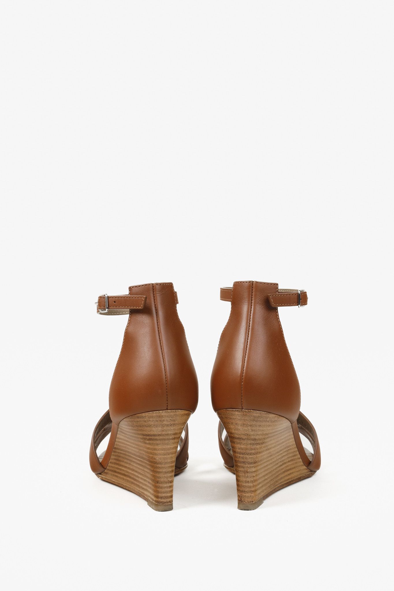 Hermes Hermes Legend Gold Brown H Cut-Out Wedge Sandals Size US 7 / IT 37 - 3 Thumbnail
