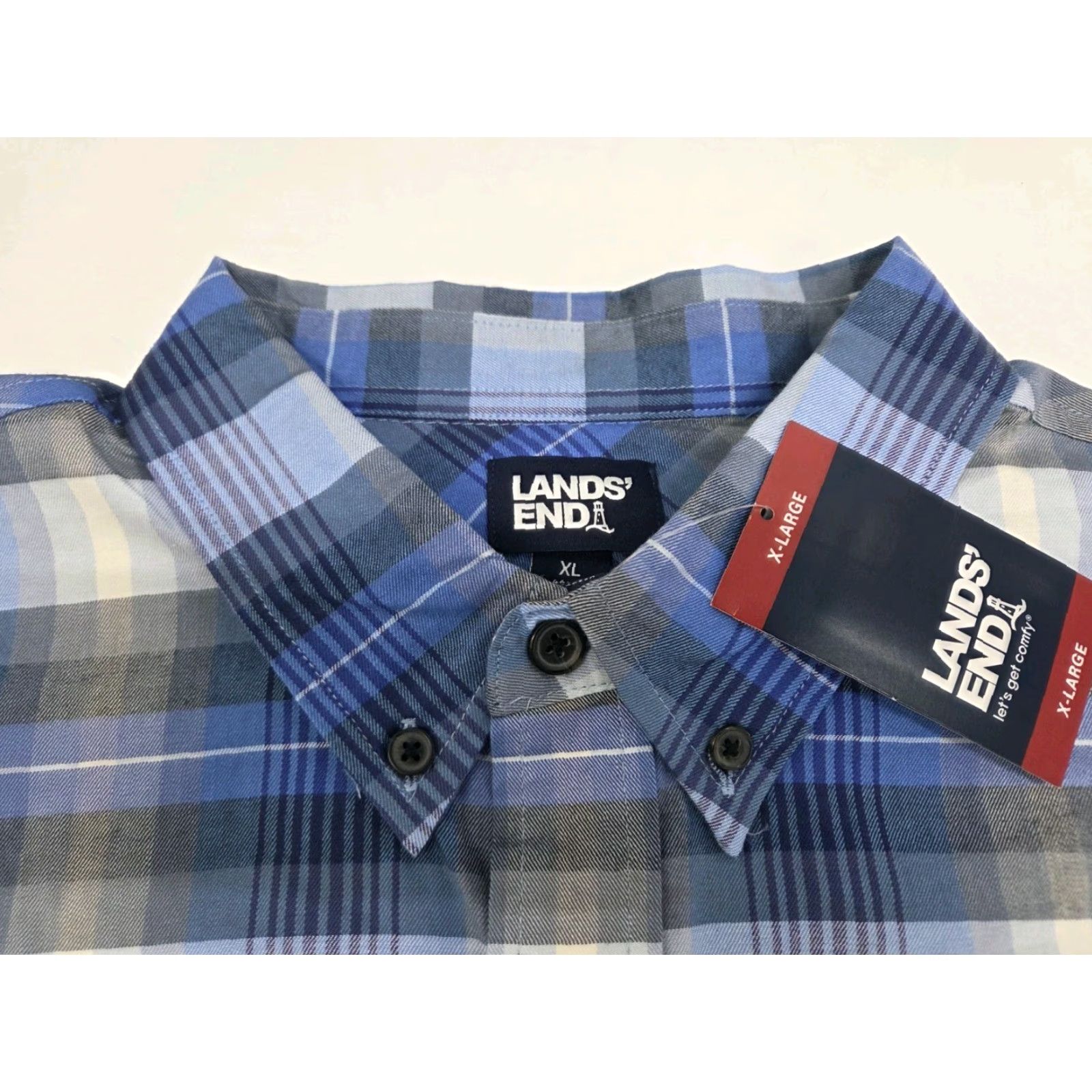 Lands' End Lands' End Men's Button-Up Shirt XL Blue Plaid Long Sleeve Regular Fit Size US XL / EU 56 / 4 - 2 Thumbnail