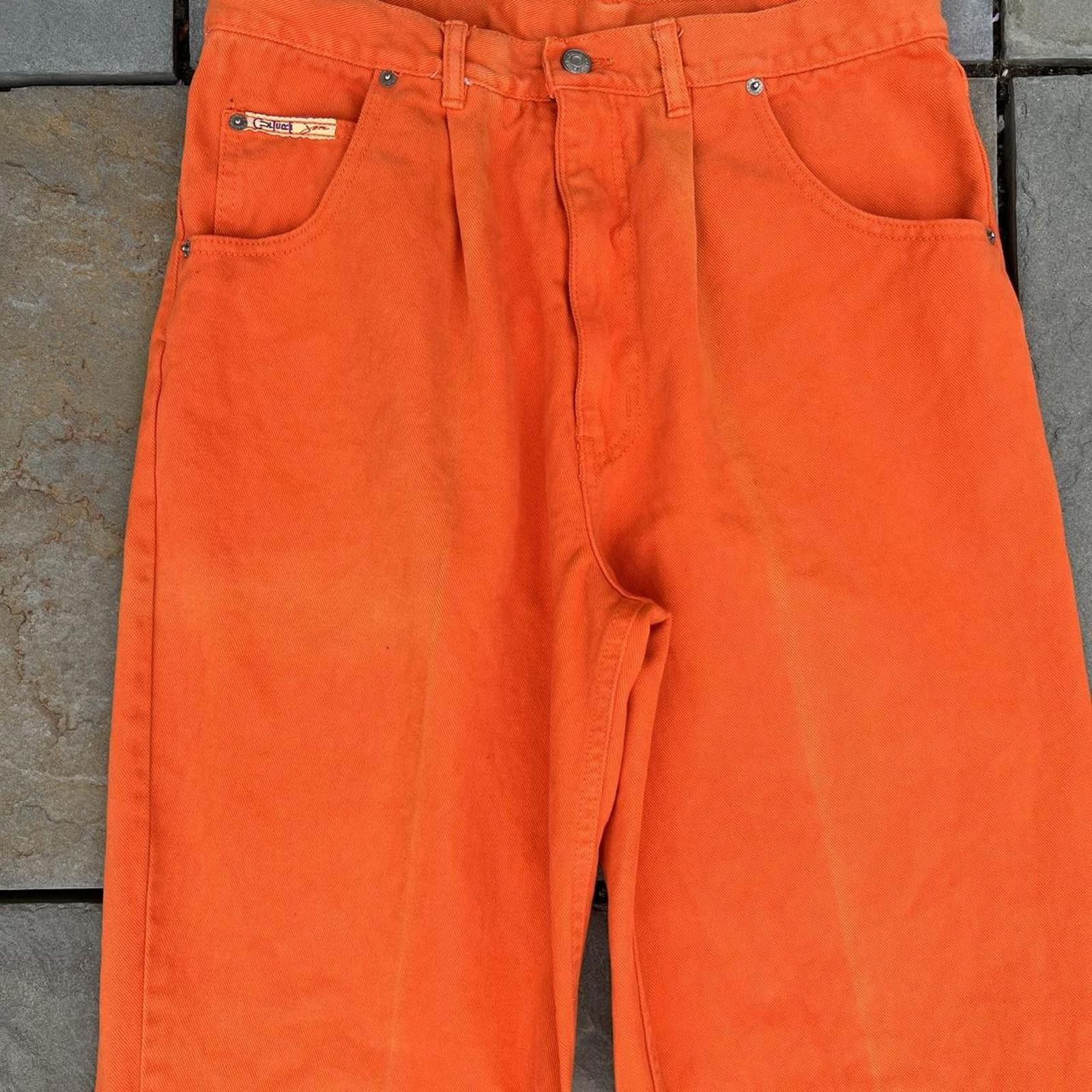 Vintage Vintage 90s Orange Denim Pleated Jeans Size US 33 - 3 Thumbnail