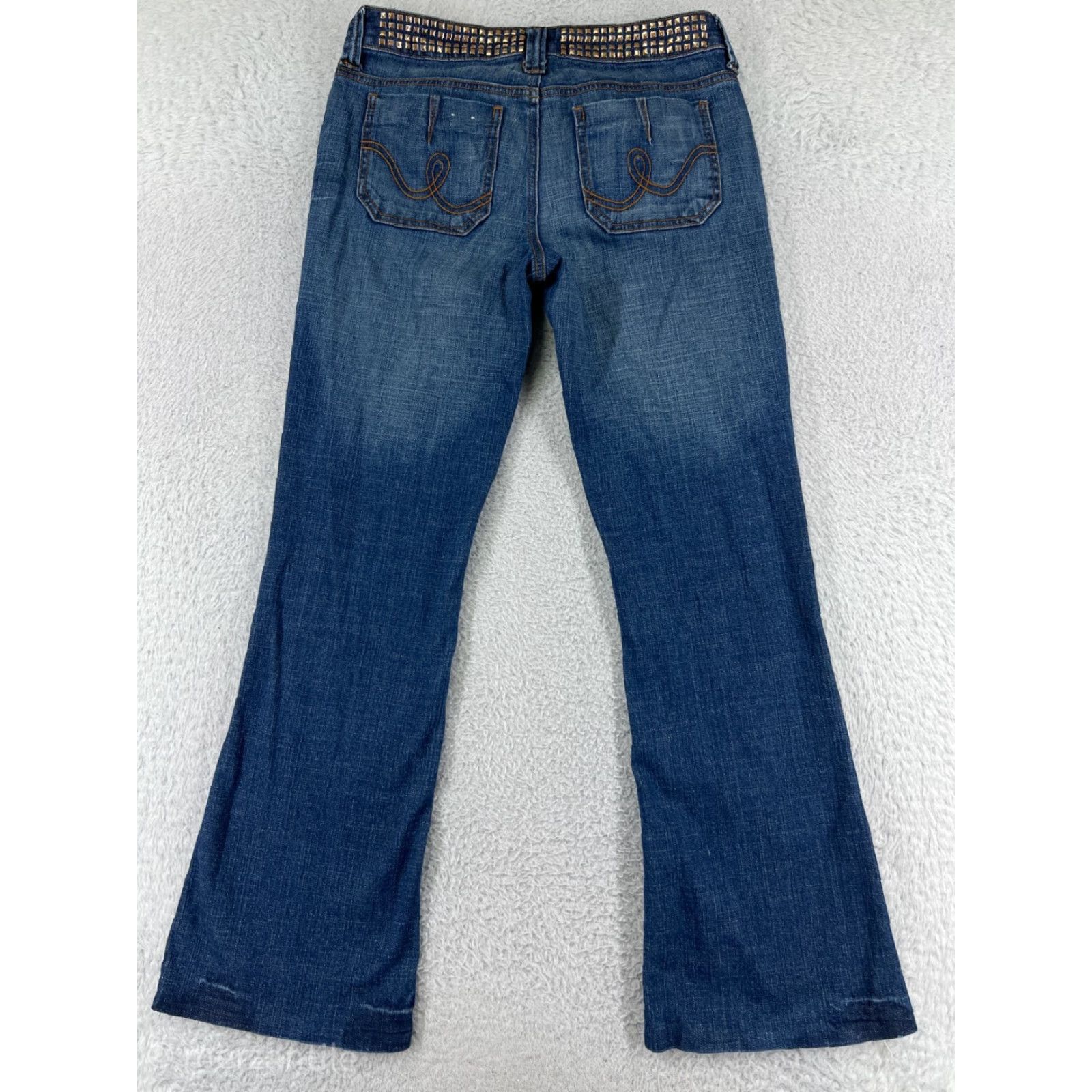 Denime SO Jeans Women 5 Bootcut Jeans Mid Rise Blue Denim Cotton Embroidered Studded 5-Pocket Regular Stretch Women's Cowboy Southwestern Classic Size 27" / US 4 / IT 40 - 2 Thumbnail