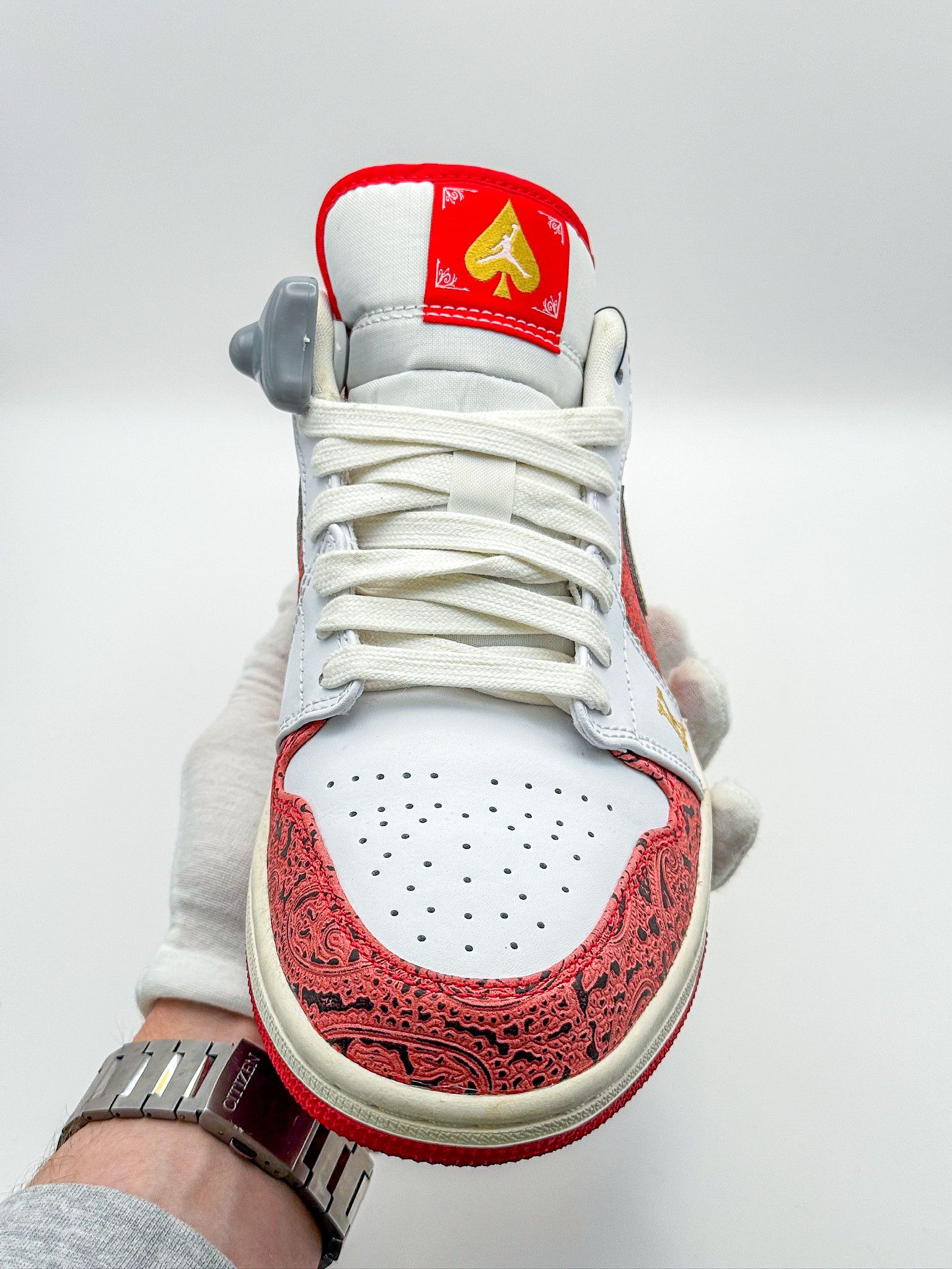 Nike Nike Air Jordan 1 Low SE White Red "Spades" Sneakers Size US 8 / EU 41 - 8 Thumbnail