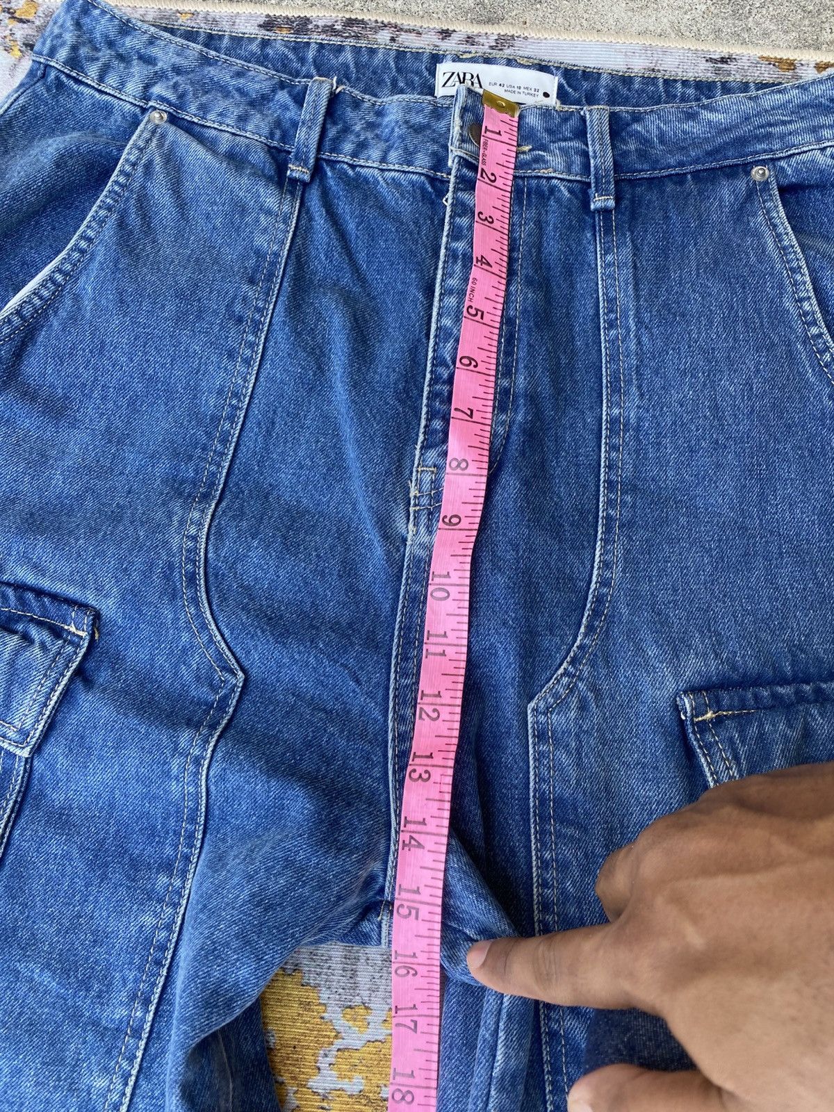 If Six Was Nine 🔥 Super Sick🔥 ZARA Baggy Denim Cargo Trousers Utility Pocket Size US 35 - 13 Thumbnail