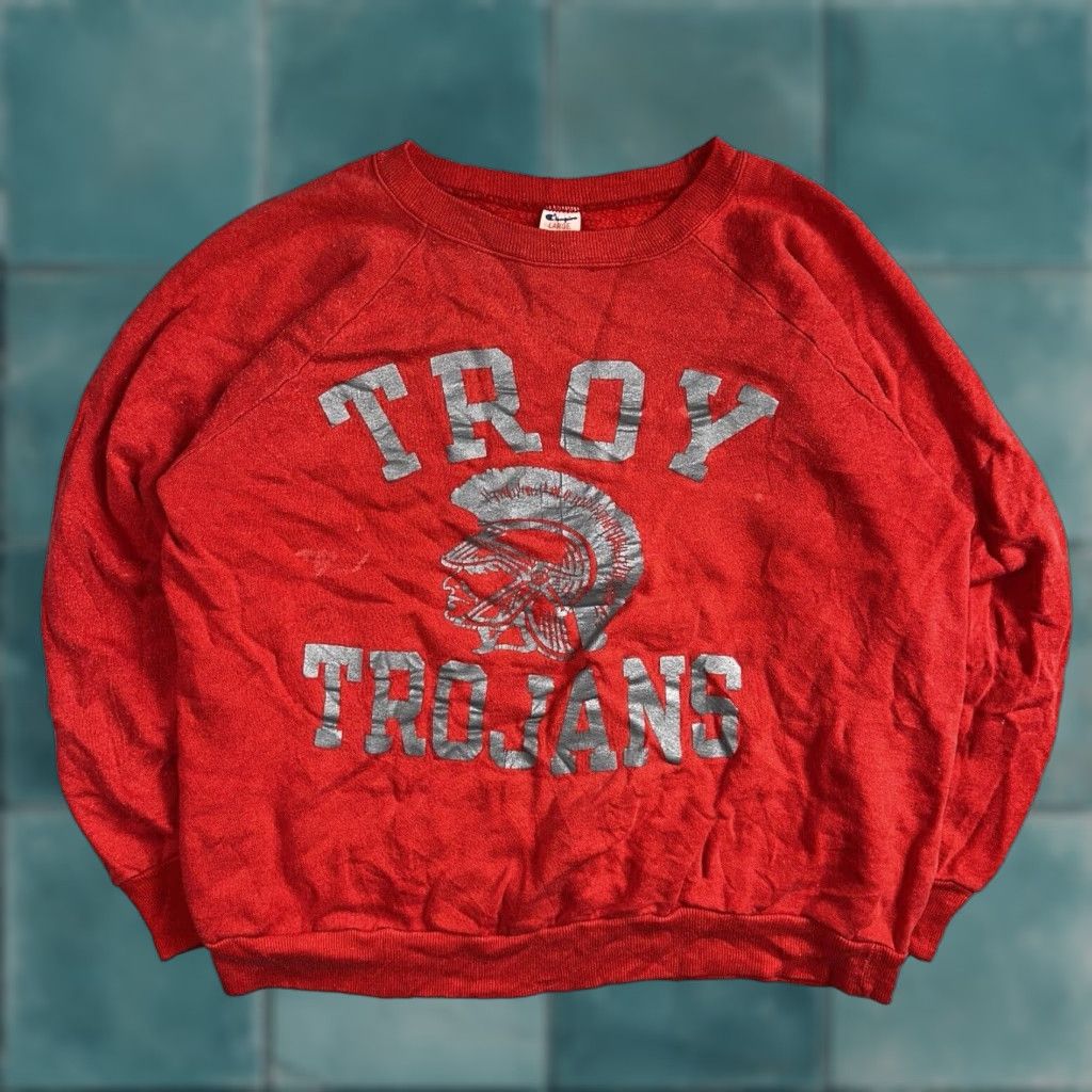 Champion VINTAGE Champion USA Sweatshirt Football 80s Red - Men's Pullover Hooded Cotton Warmup College Troy Trojans Size L Size US L / EU 52-54 / 3 - 1 Thumbnail