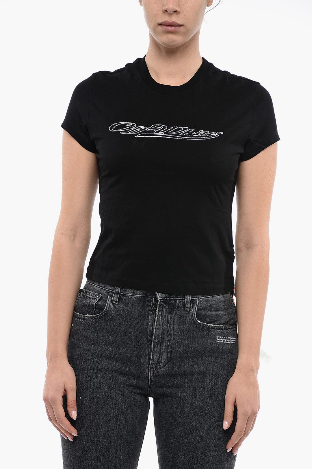 image of Off White Og1Mm0524 Short Sleeved Bling T-Shirt In Black, Women's (Size Small)