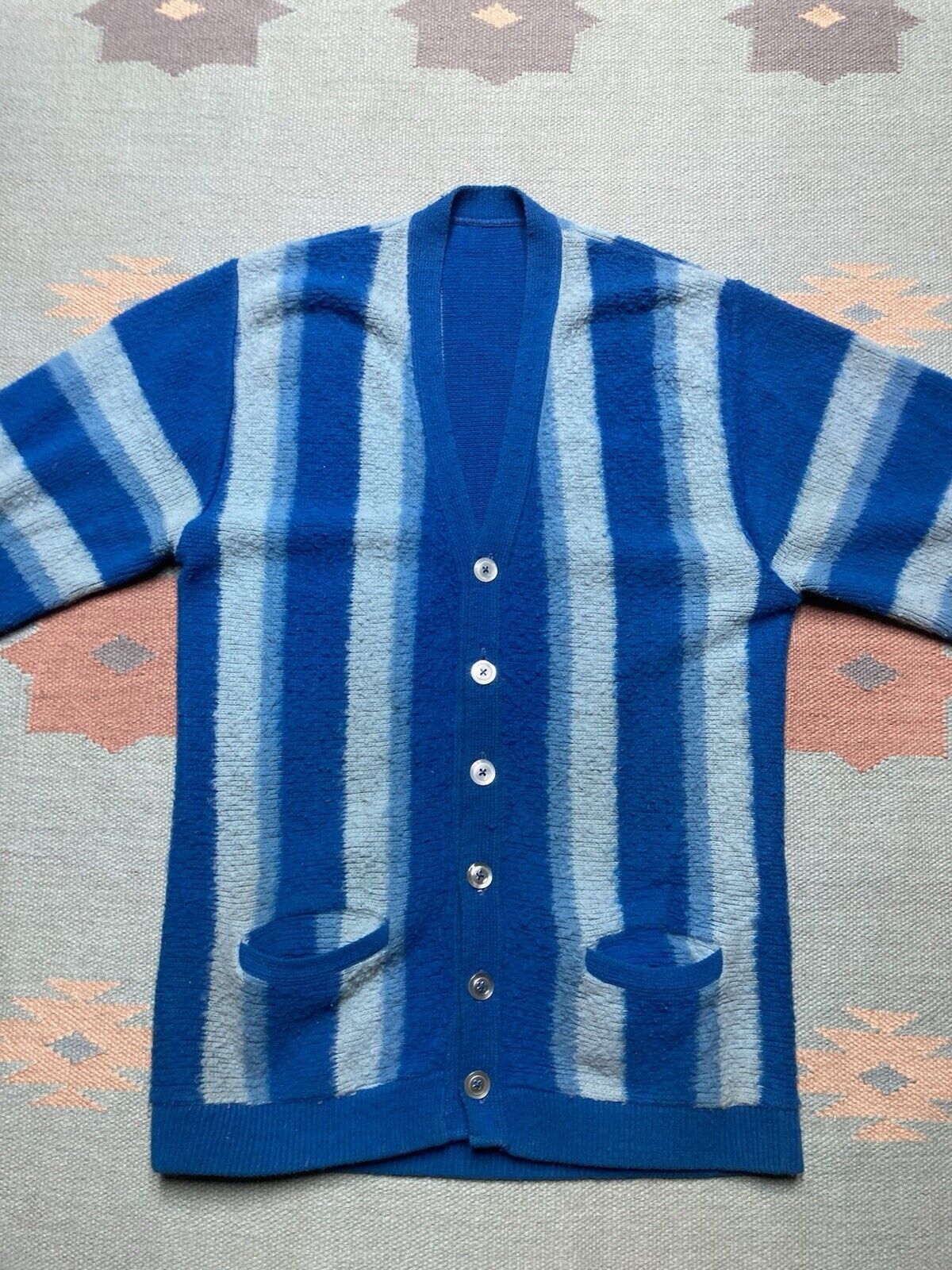 Vintage 60s cardigan sweater wool blen mohair striped fuzzy shaggy M Size US M / EU 48-50 / 2 - 2 Thumbnail