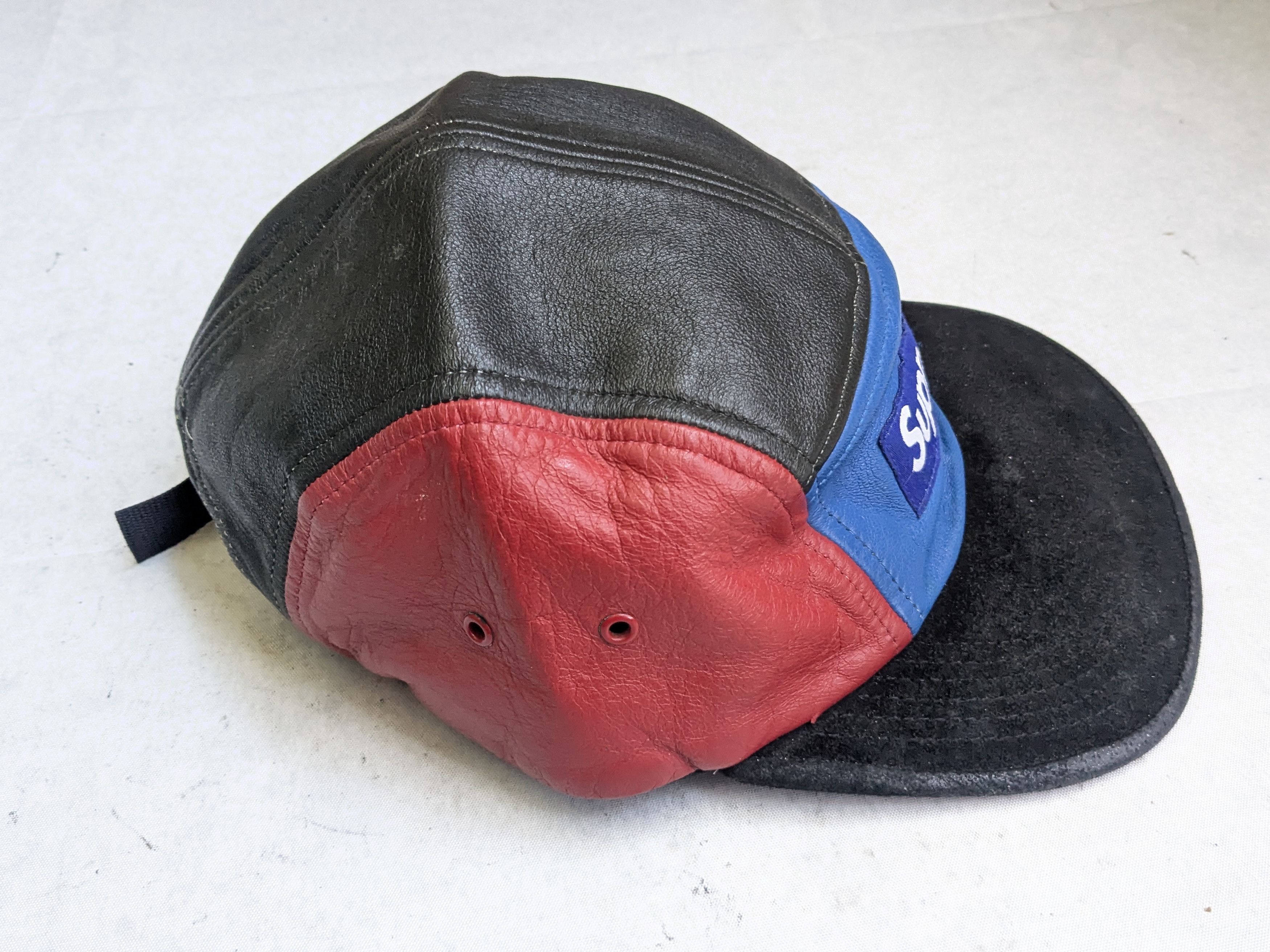 Supreme Supreme Camp Cap Hat 5 Panel Leather Suede Red Blue Size ONE SIZE - 2 Thumbnail