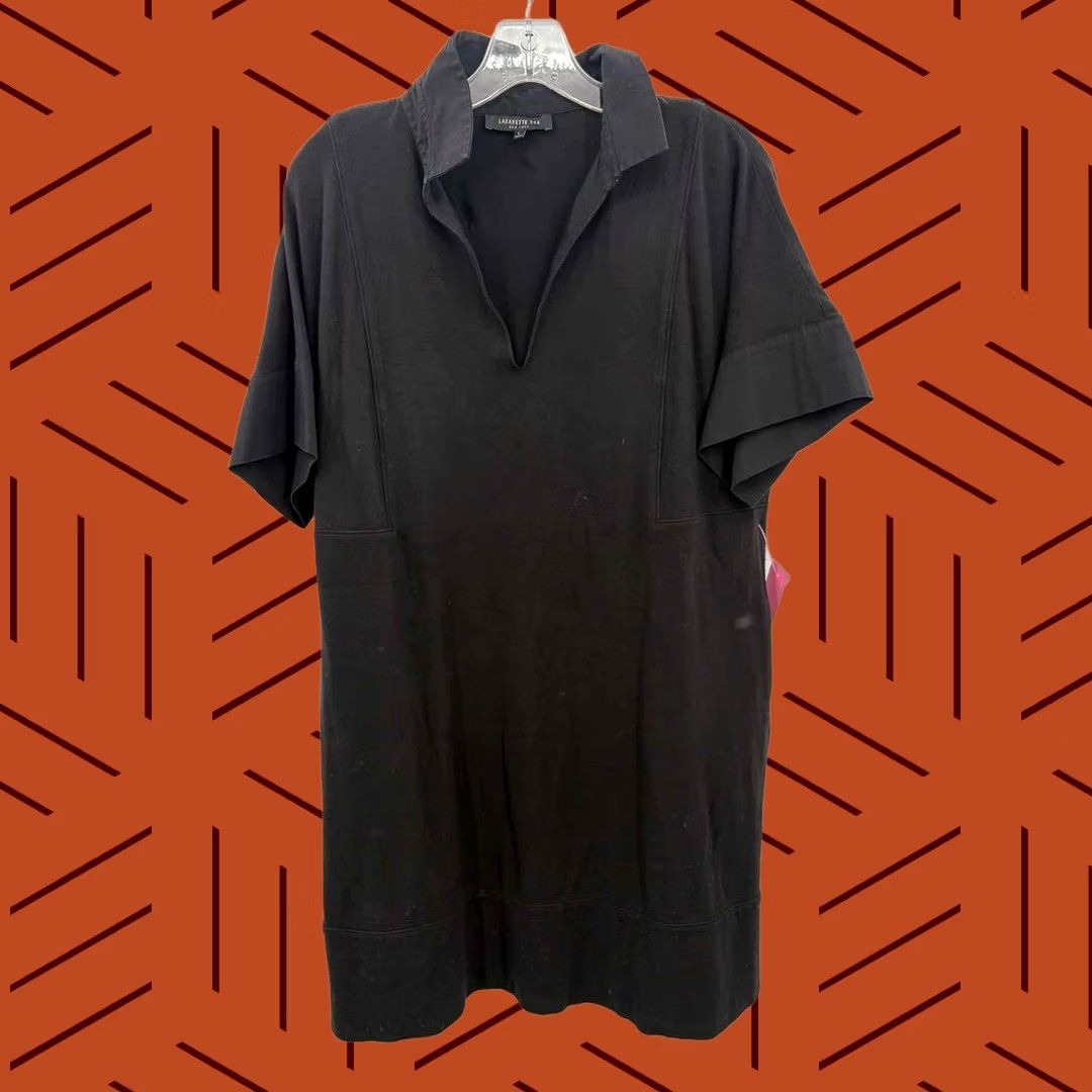 Vintage Lafayette 148 Black Knee Length Short Sleeve Dress Large Regular Size 36" / US 14 / IT 50 - 1 Thumbnail